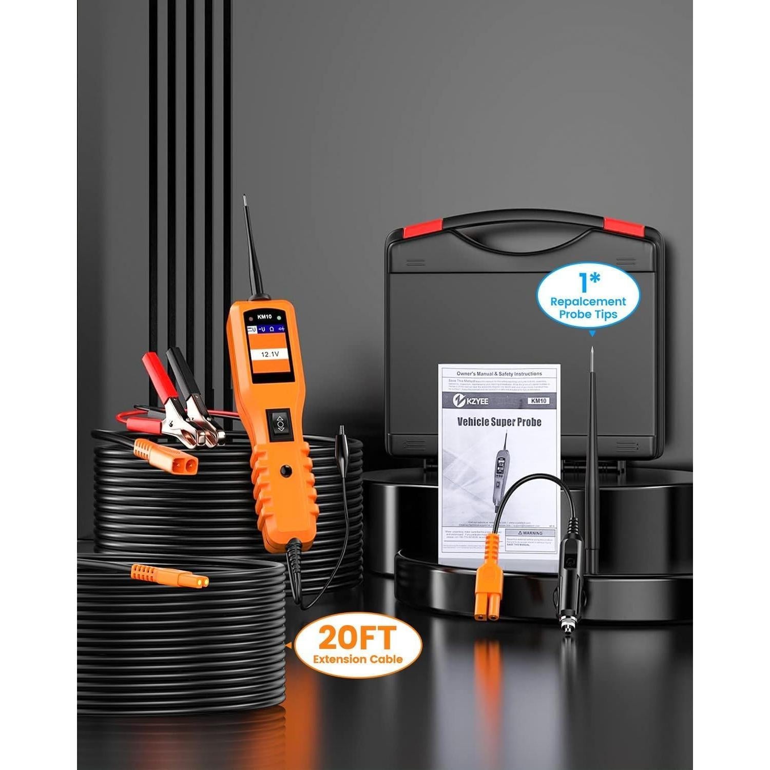 KZYEE KM10 Probador de Circuito Automotriz 12V/24V con 40FT