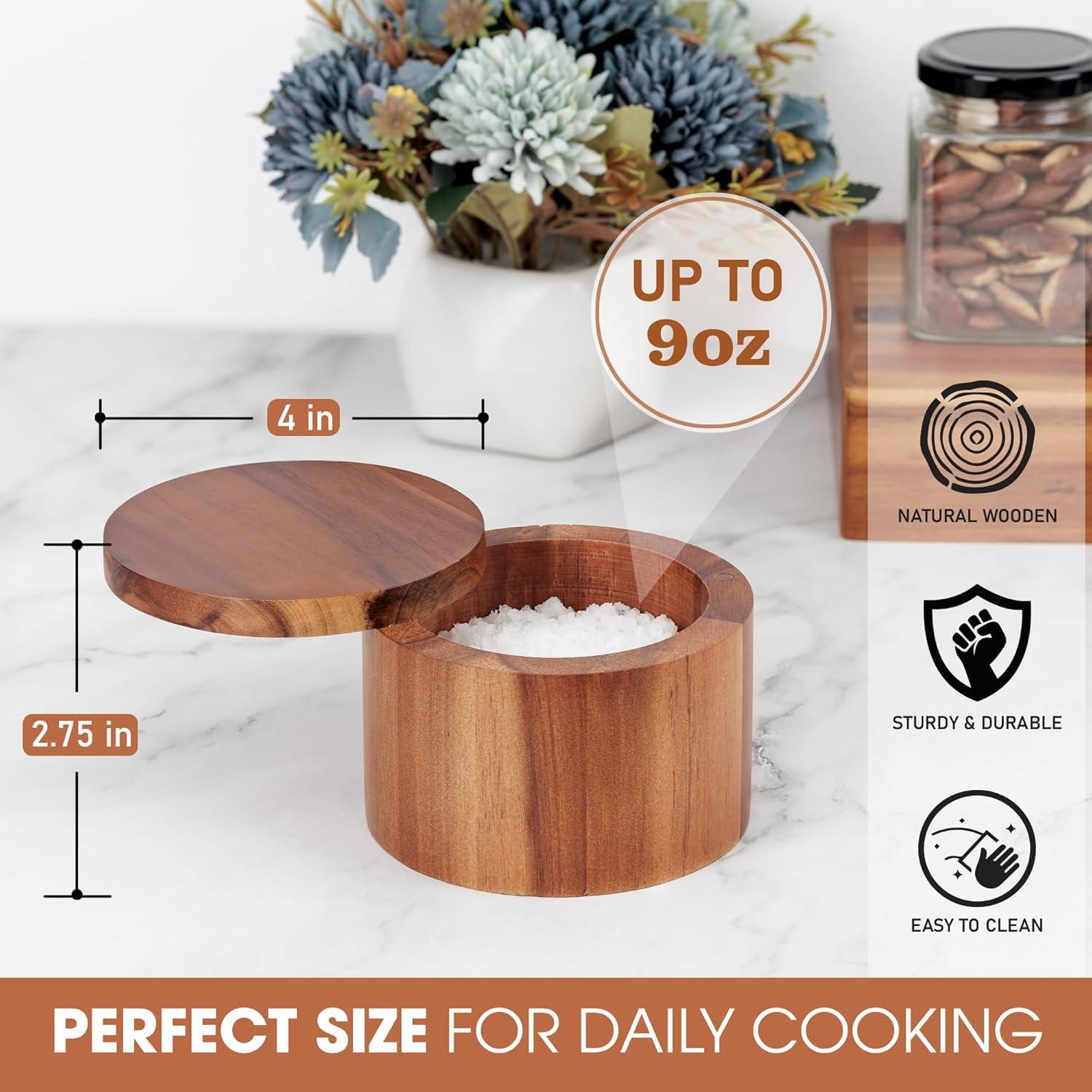 Cajón de Sal de Acacia Demigo 255g con Tapa Giratoria