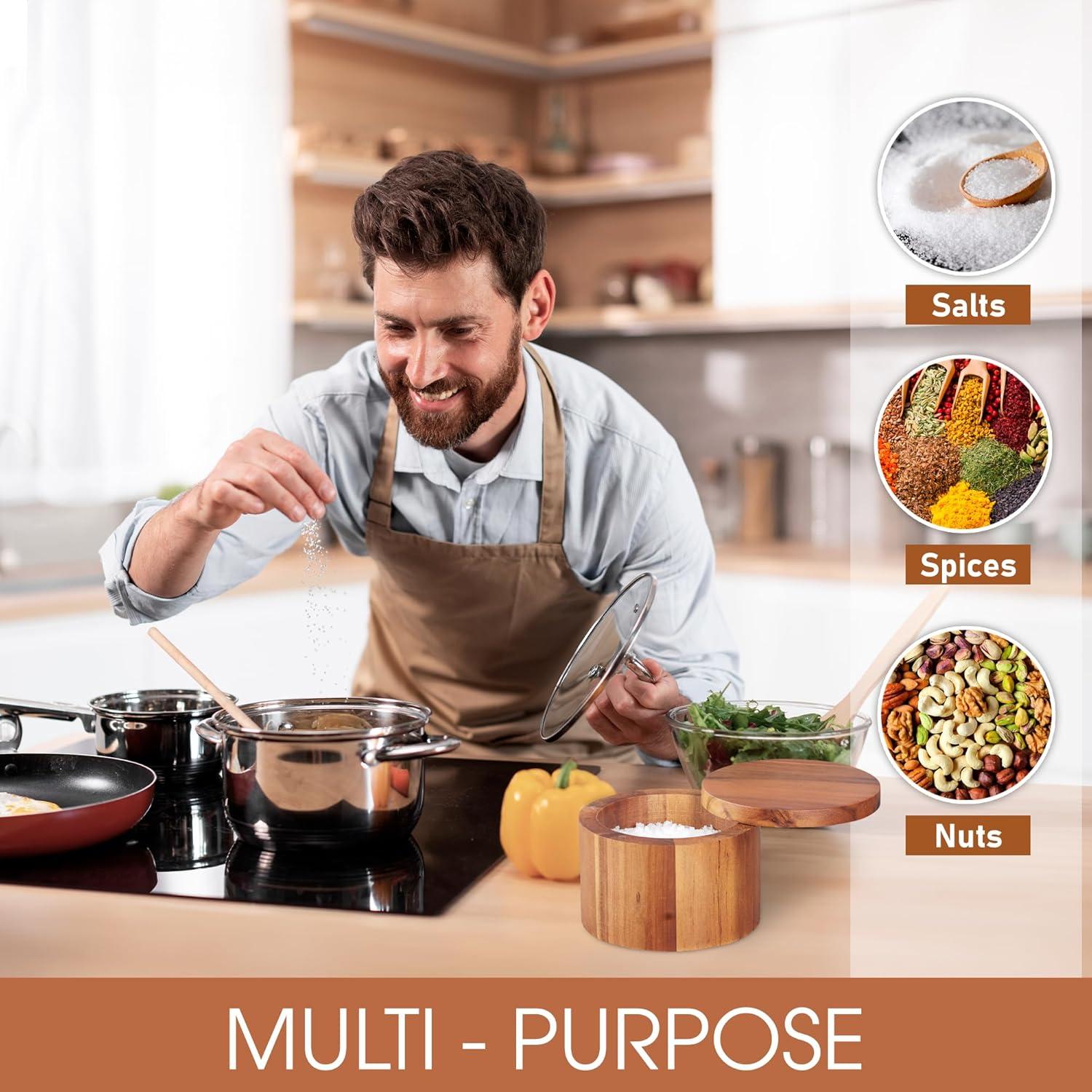 Cajón de Sal de Acacia Demigo 255g con Tapa Giratoria