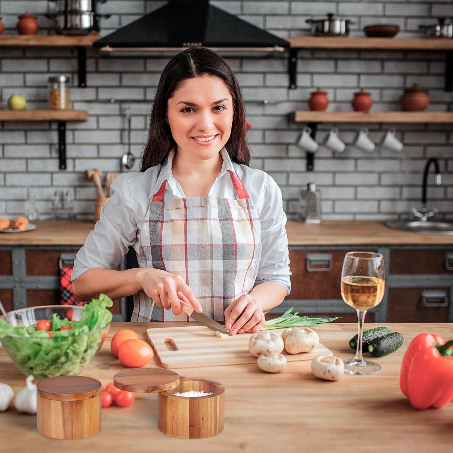 Cajón de Sal de Acacia Demigo 255g con Tapa Giratoria