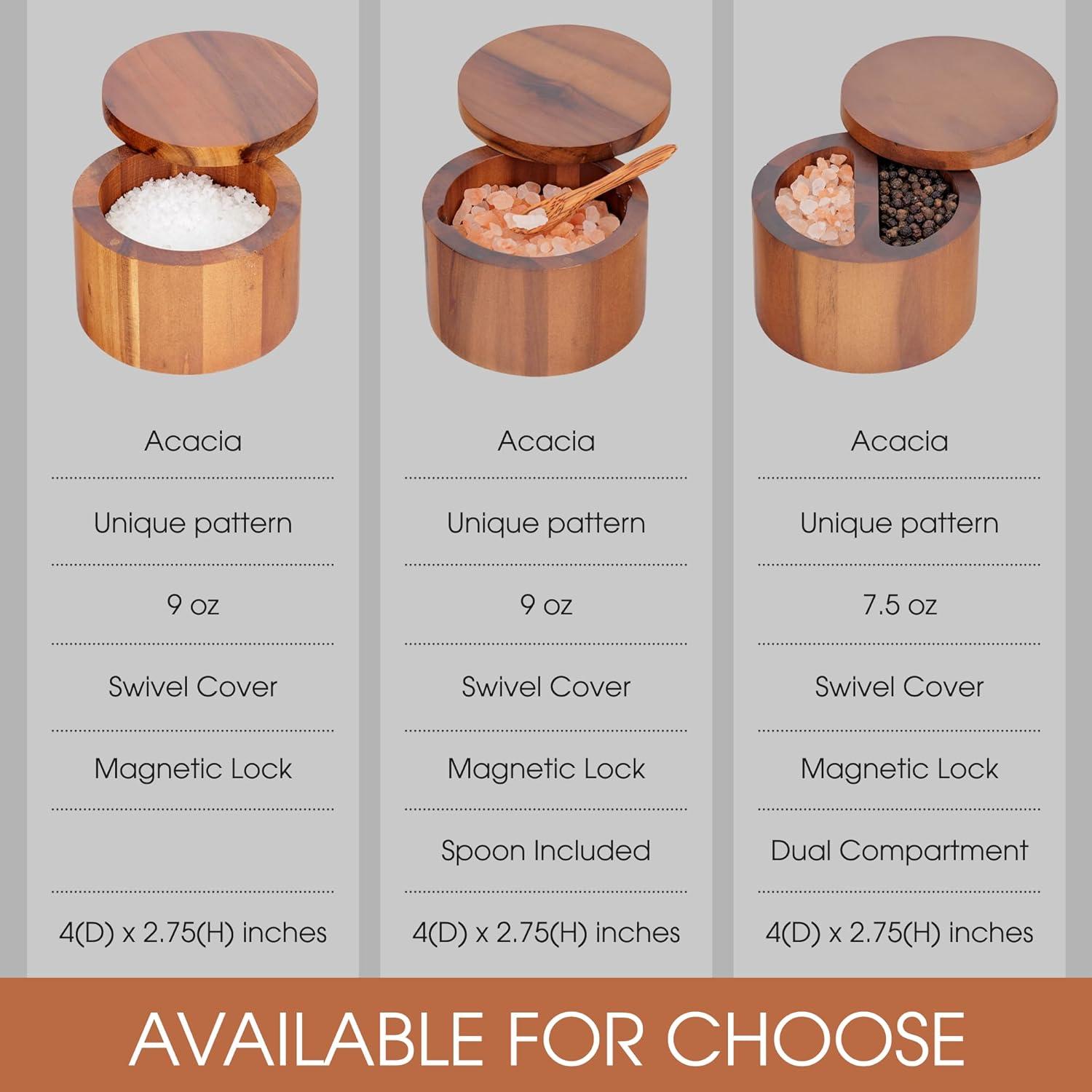 Cajón de Sal de Acacia Demigo 255g con Tapa Giratoria