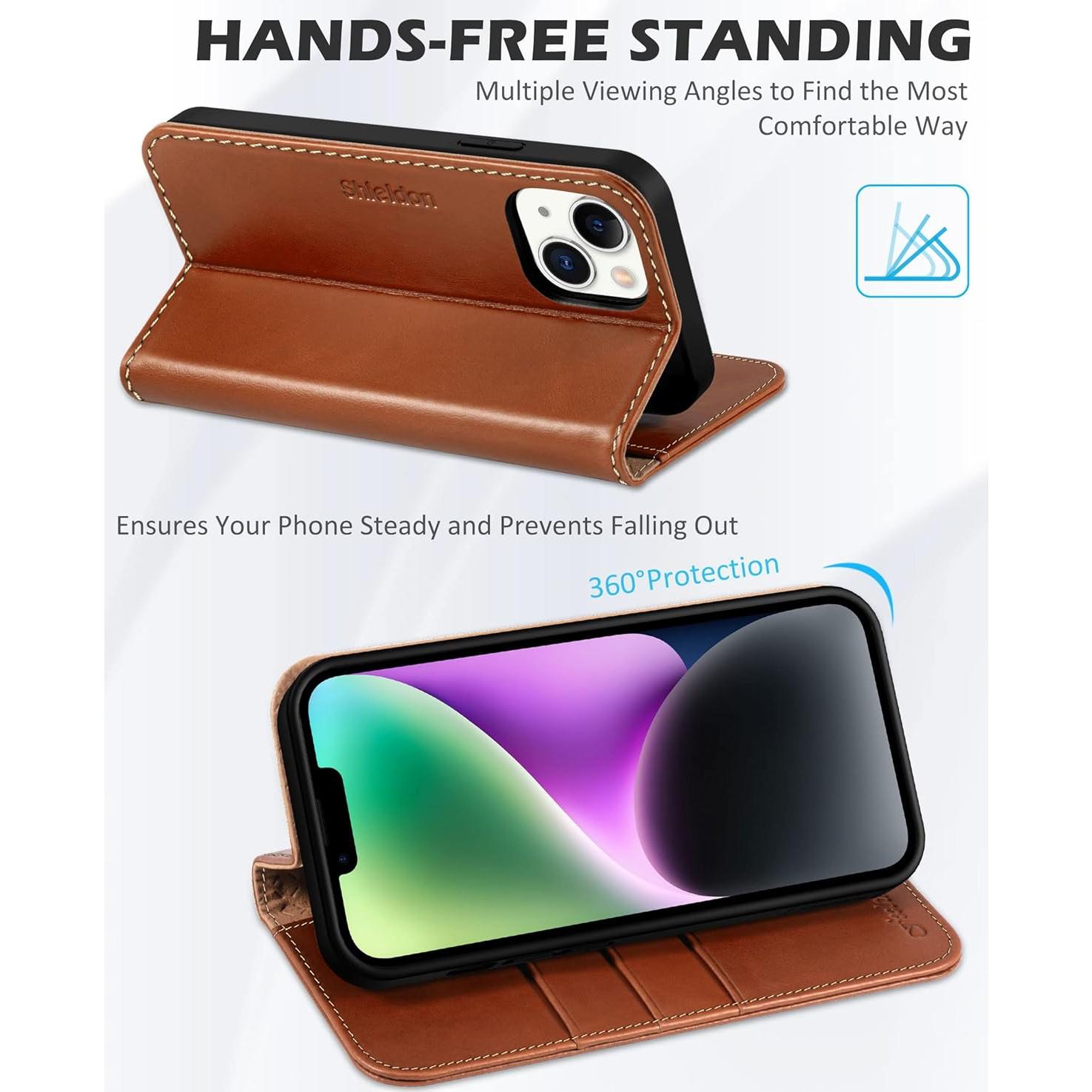 Funda SHIELDON para iPhone 14 6.1" 2022, Cuero con RFID