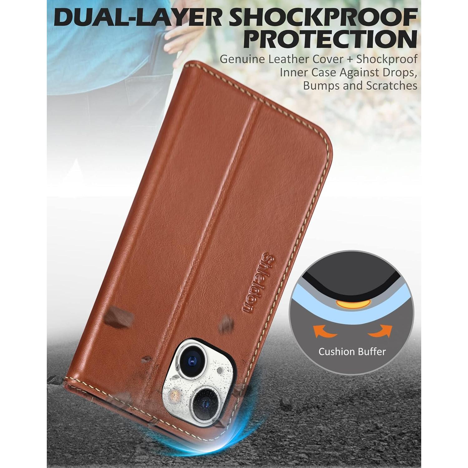 Funda SHIELDON para iPhone 14 6.1" 2022, Cuero con RFID
