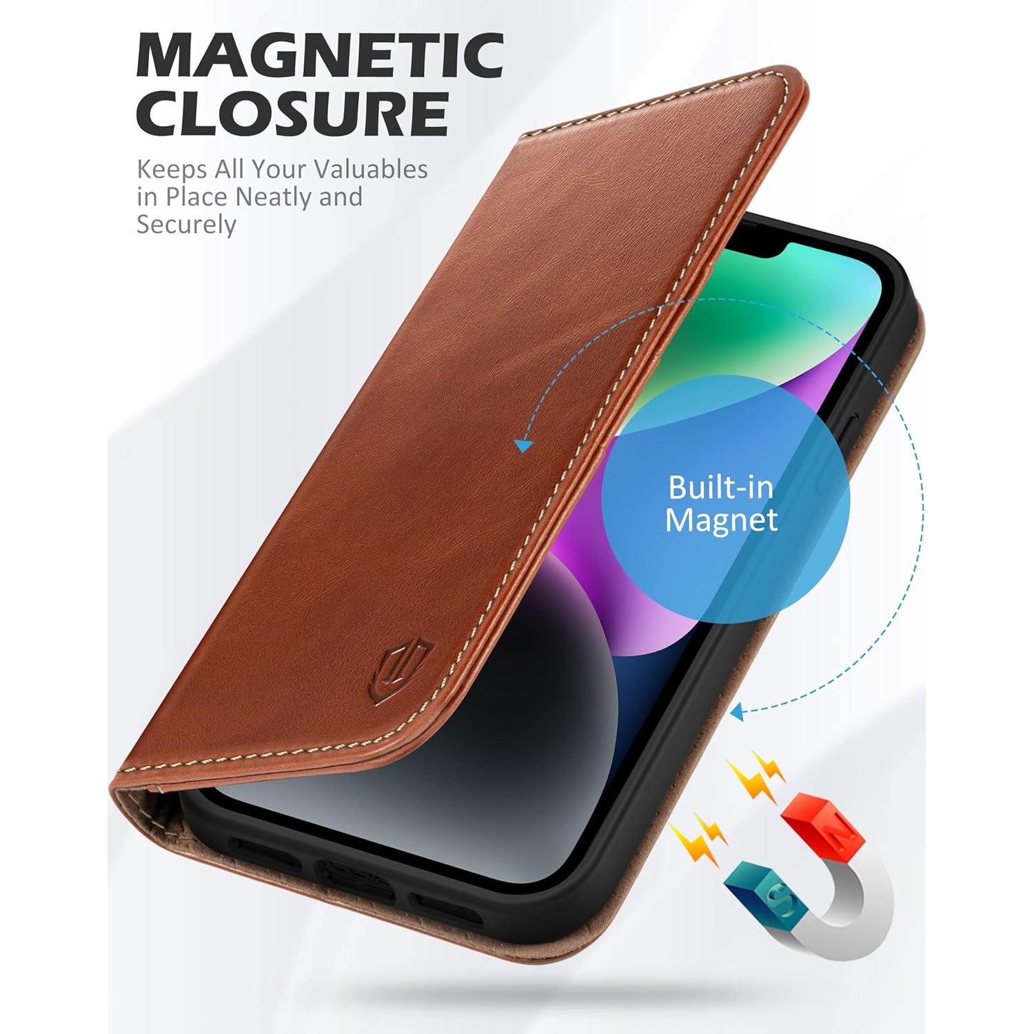 Funda SHIELDON para iPhone 14 6.1" 2022, Cuero con RFID