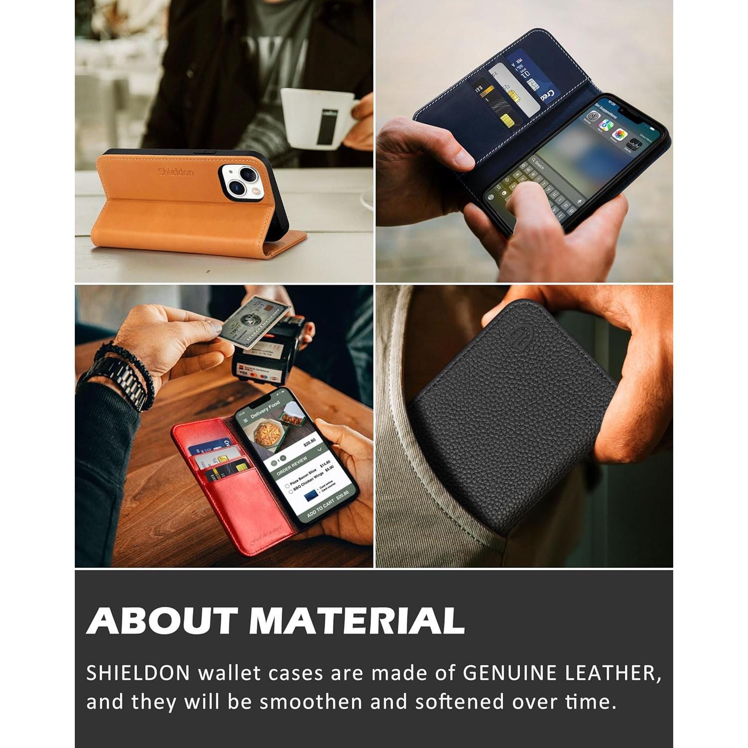 Funda SHIELDON para iPhone 14 6.1" 2022, Cuero con RFID