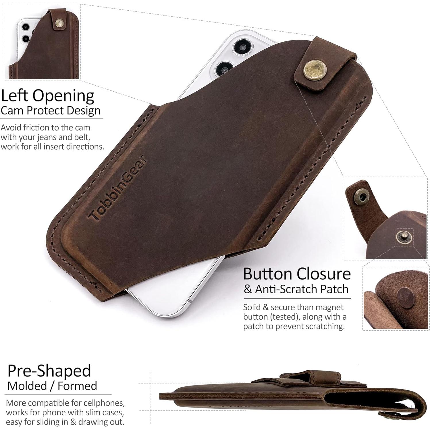 Funda de cuero TobbinGear para celular con clip marrón