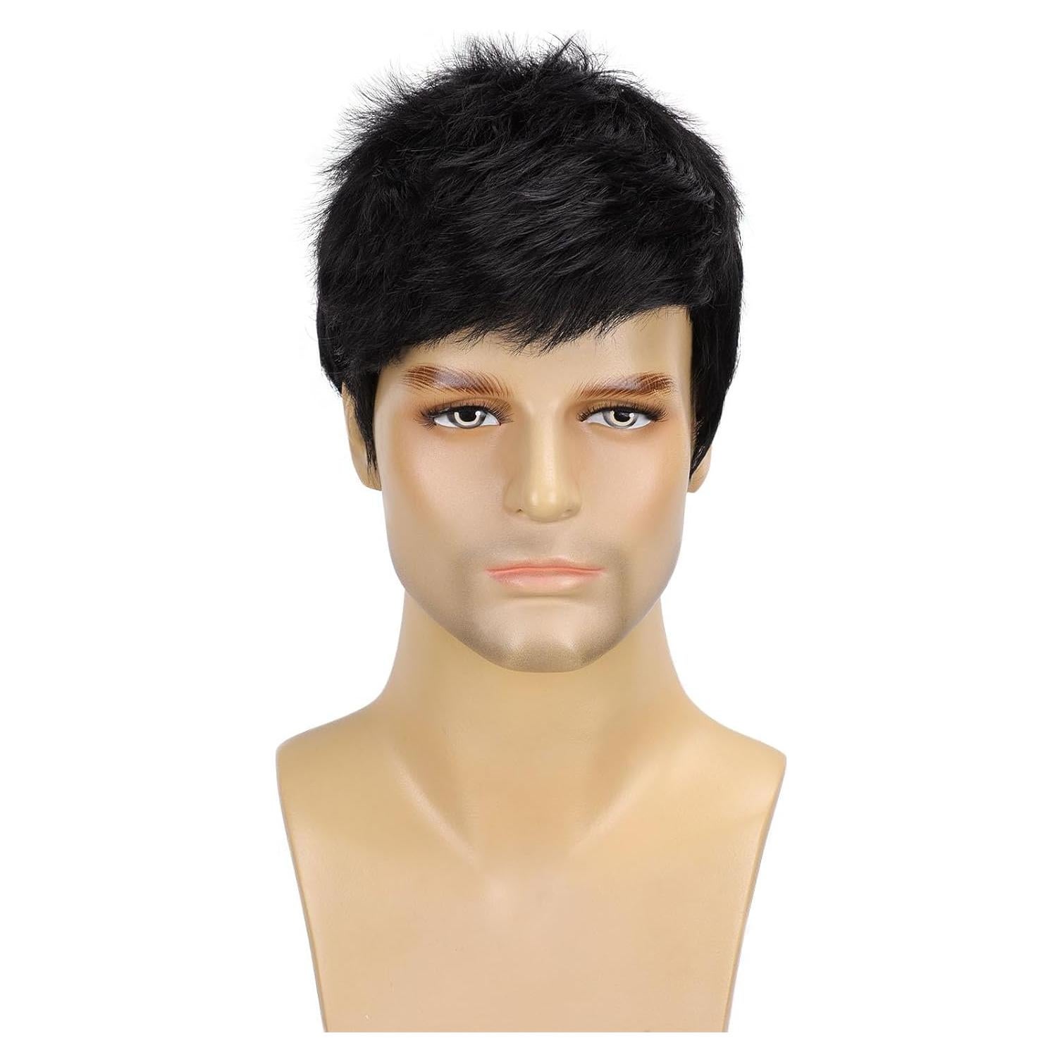 Peluca Corta Negra para Hombres TOPHR 15 cm Resistente al Calor