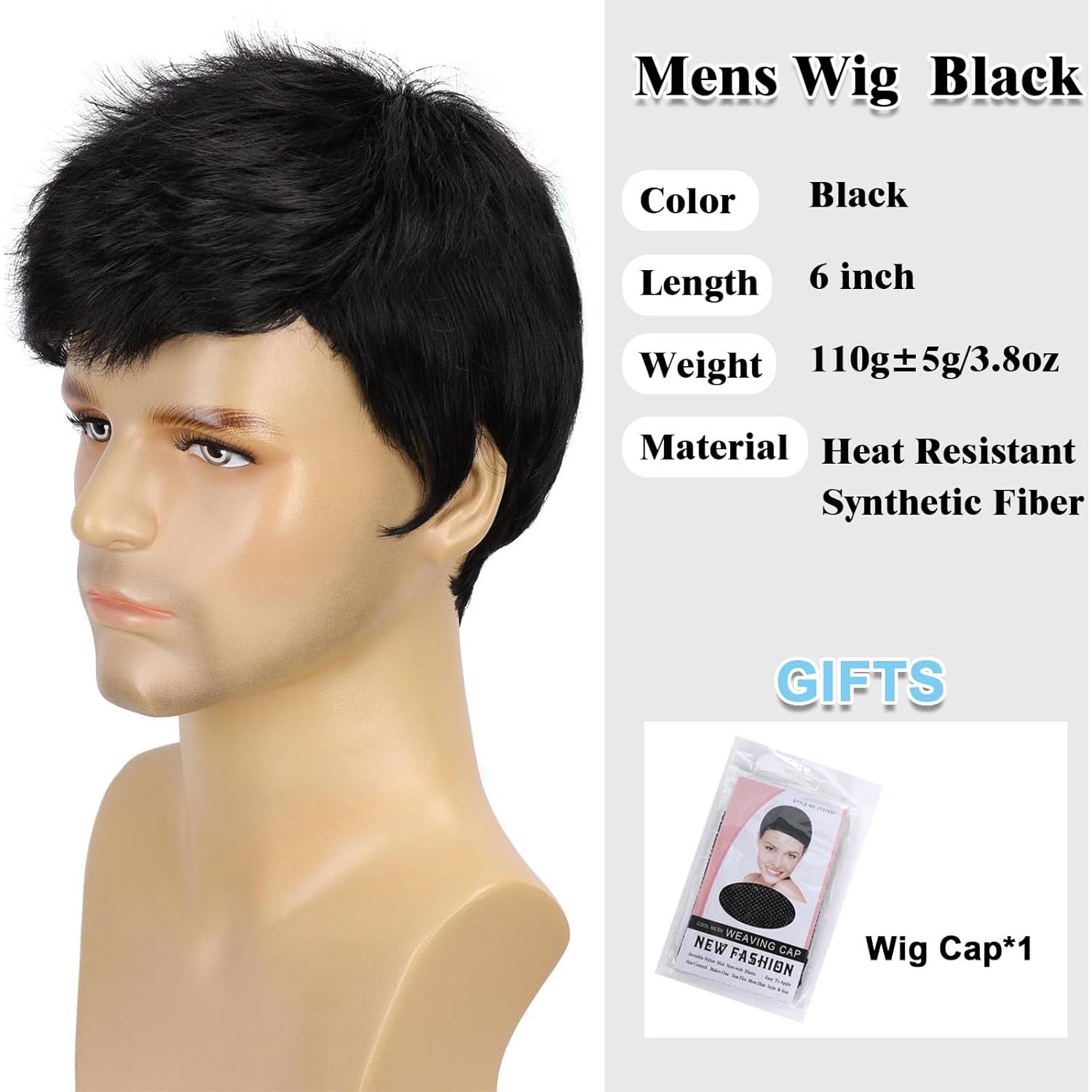 Peluca Corta Negra para Hombres TOPHR 15 cm Resistente al Calor