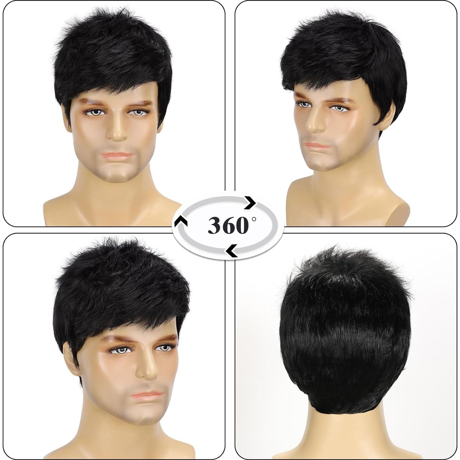 Peluca Corta Negra para Hombres TOPHR 15 cm Resistente al Calor