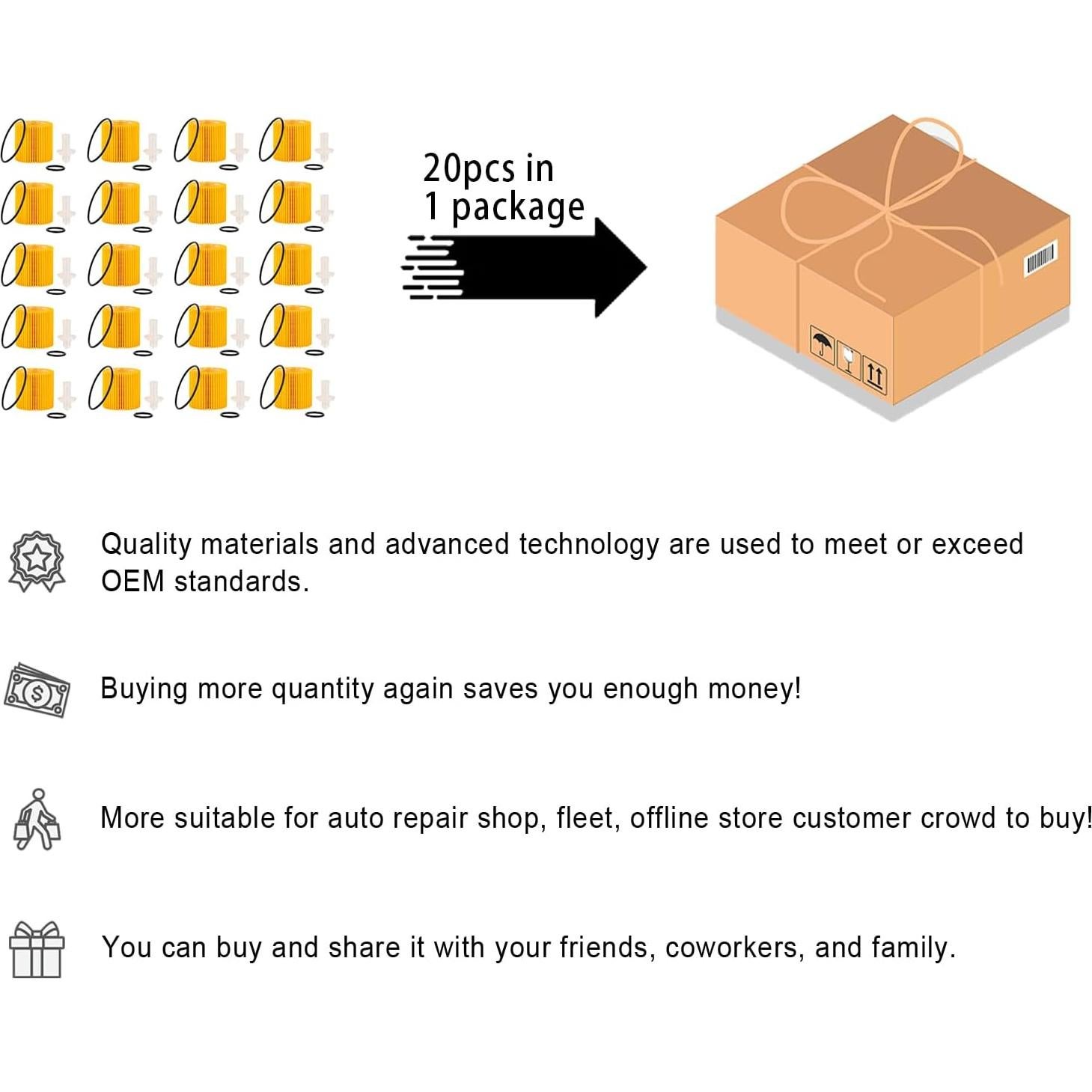 Filtro de Aceite GETOPAUTO 04152-YZZA1 Compatible Toyota 20 Unidades
