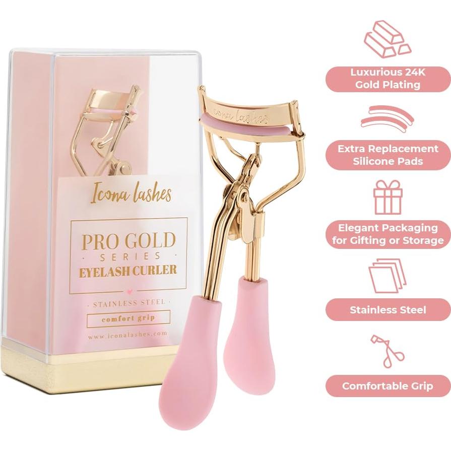 Rizador de Pestañas Icona Lashes Oro 24K con Almohadillas