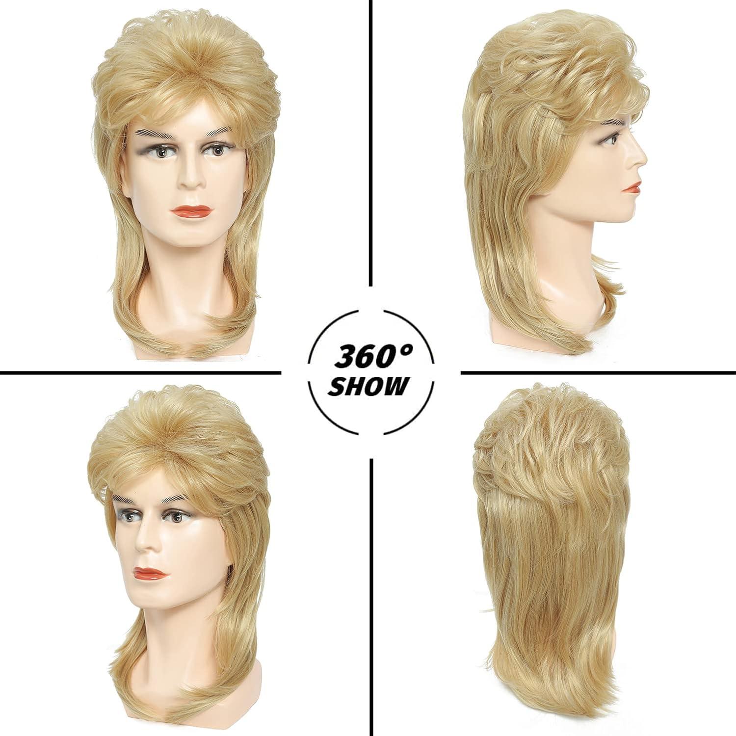 Peluca Mullet Traqur Rubia Claro para Disfraces 80s 90s