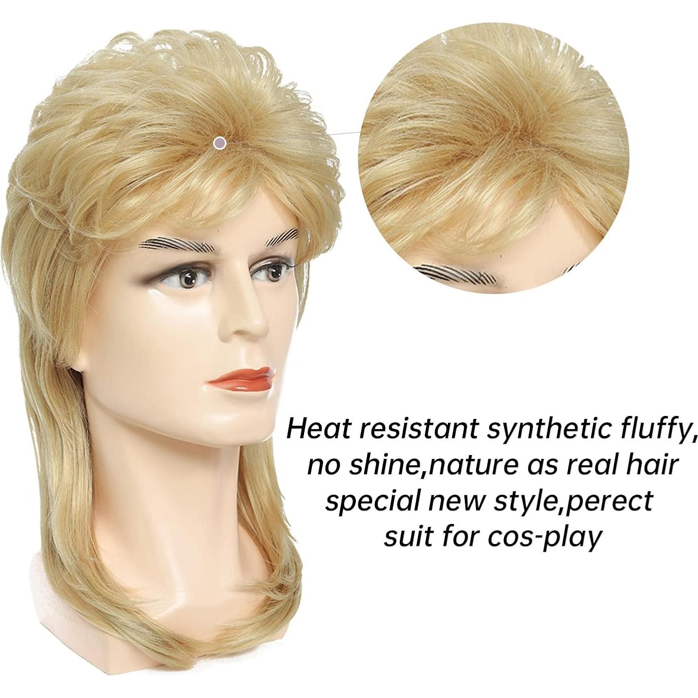 Peluca Mullet Traqur Rubia Claro para Disfraces 80s 90s