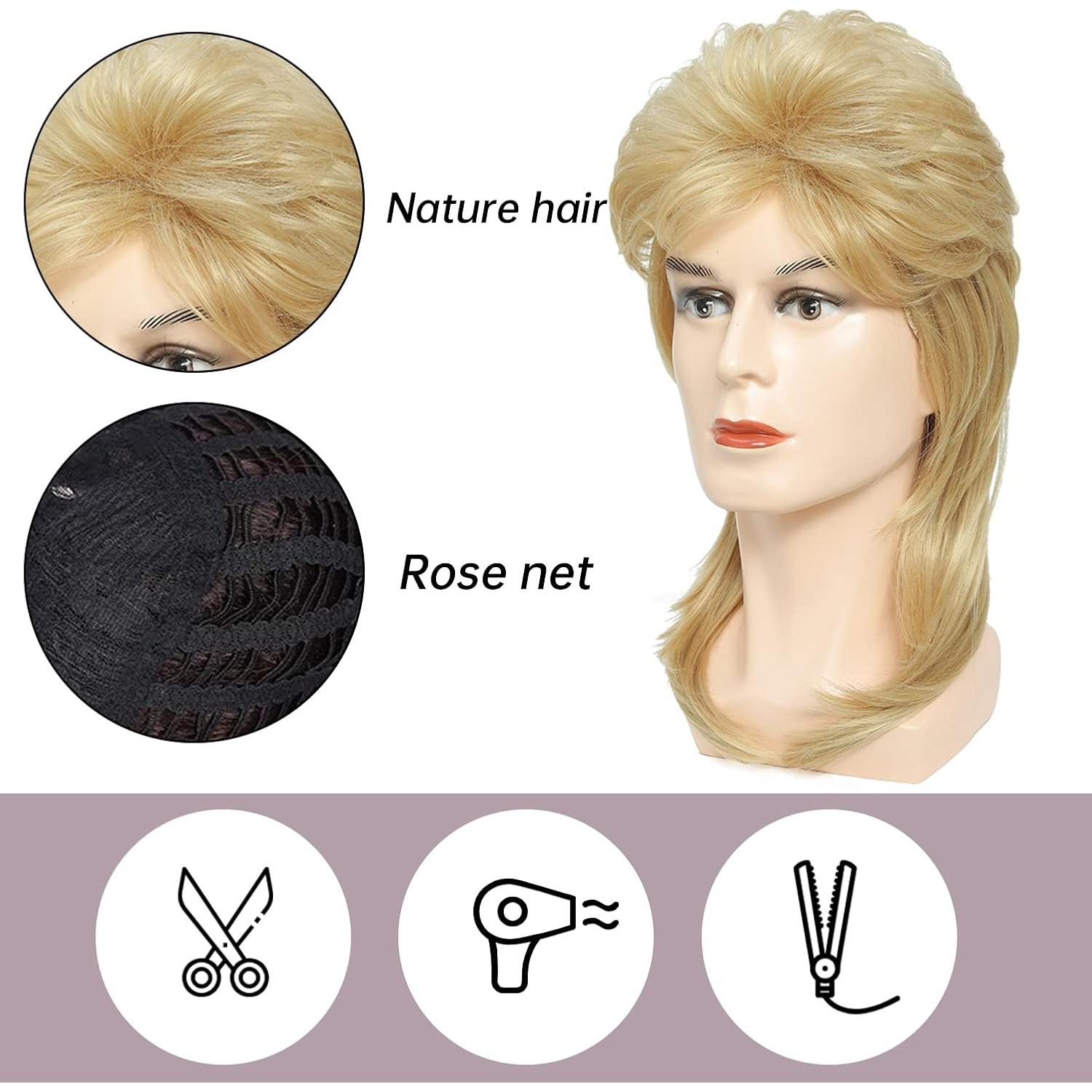 Peluca Mullet Traqur Rubia Claro para Disfraces 80s 90s