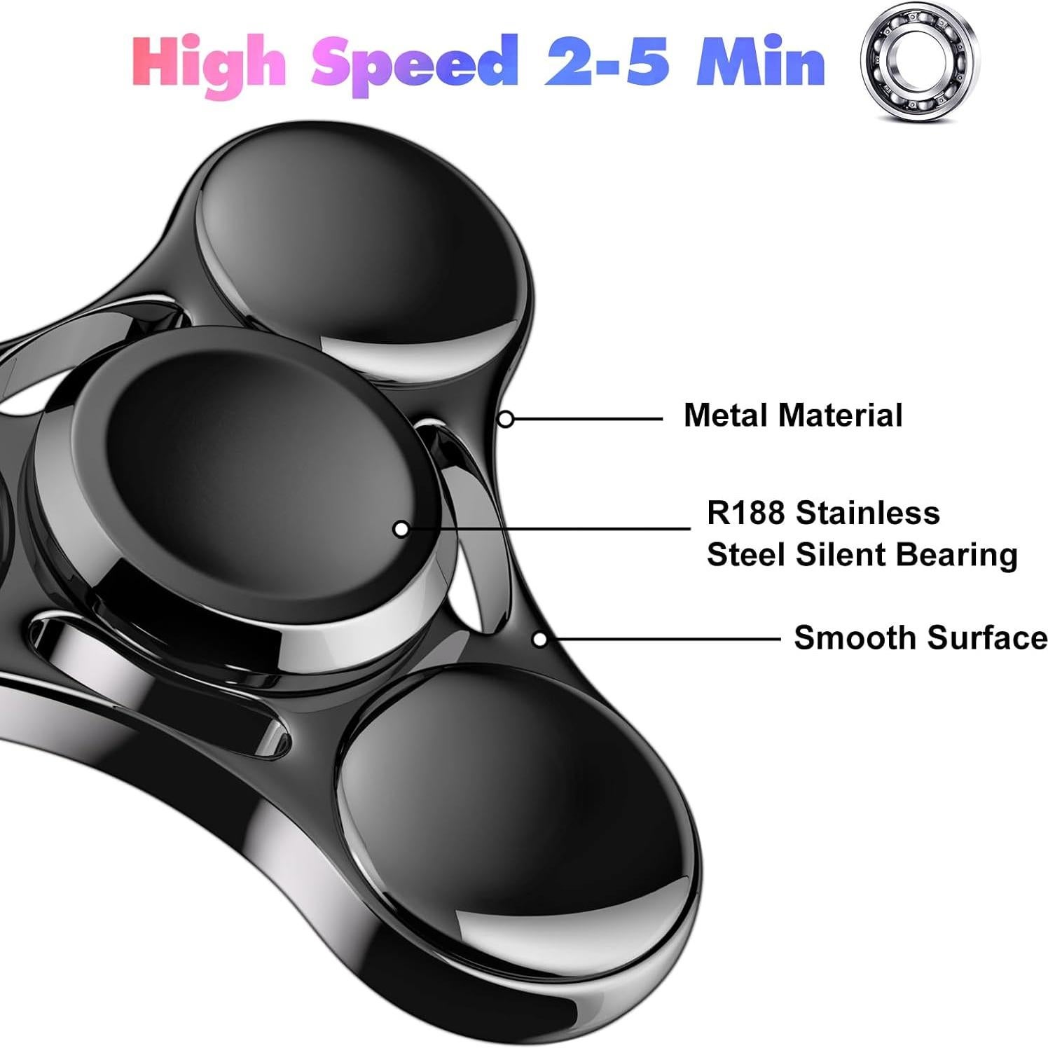 Spinner Fidget Metálico AUKARENY Negro 6.1 cm Alivio Estrés