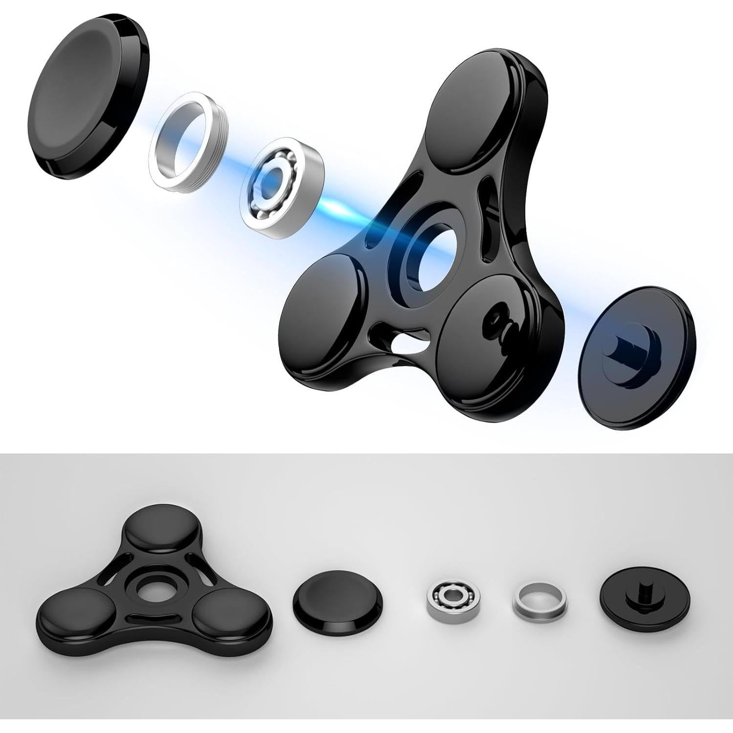 Spinner Fidget Metálico AUKARENY Negro 6.1 cm Alivio Estrés