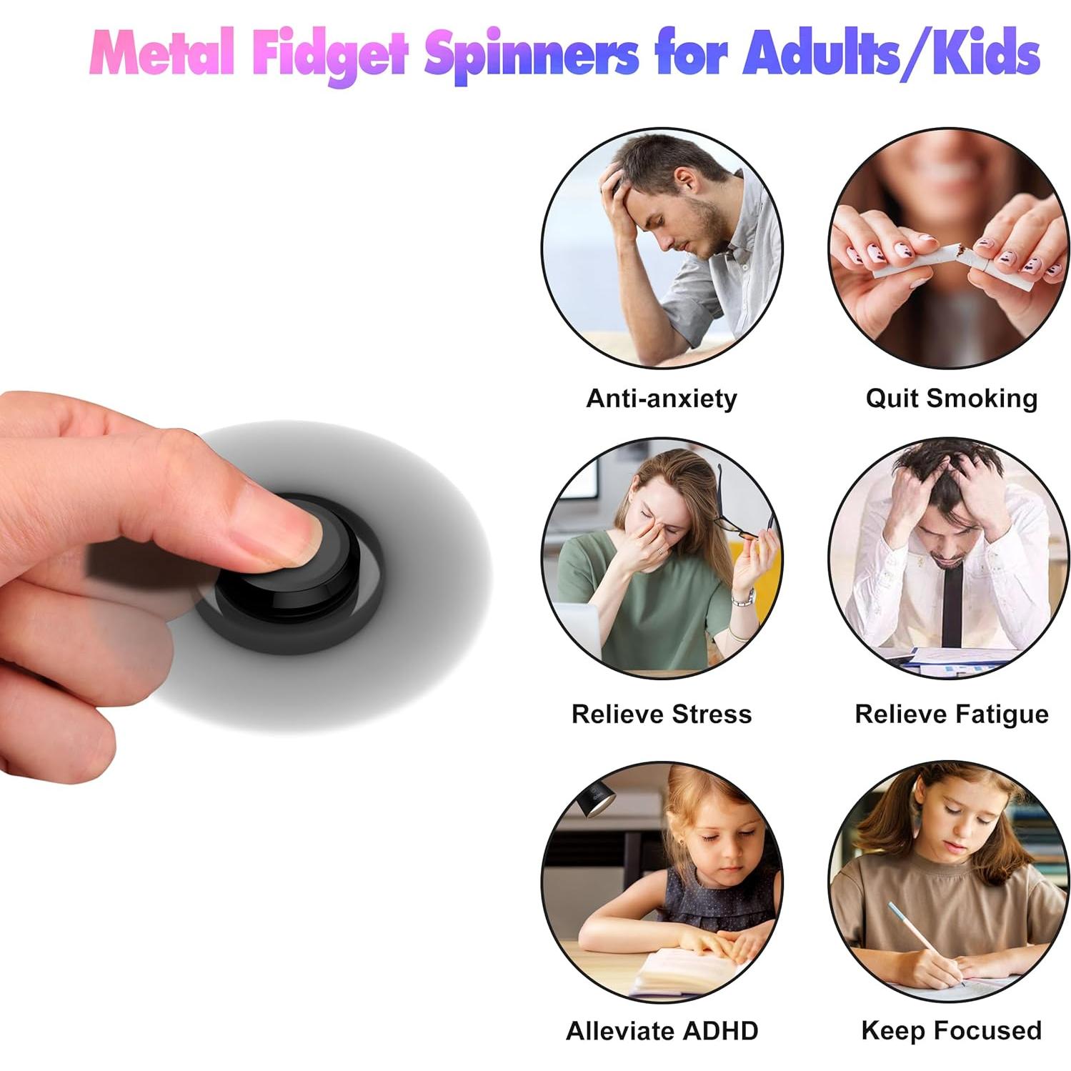 Spinner Fidget Metálico AUKARENY Negro 6.1 cm Alivio Estrés