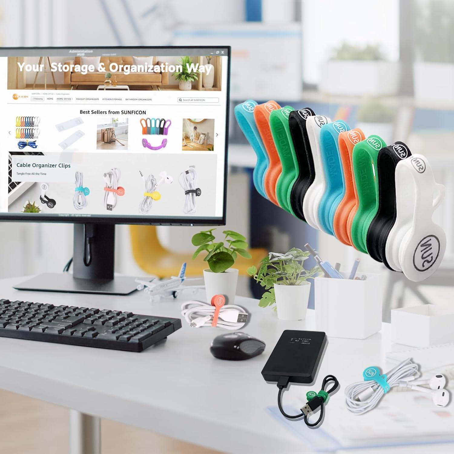 SUNFICON Paquete de 10 Organizadores de Cables Multicolor