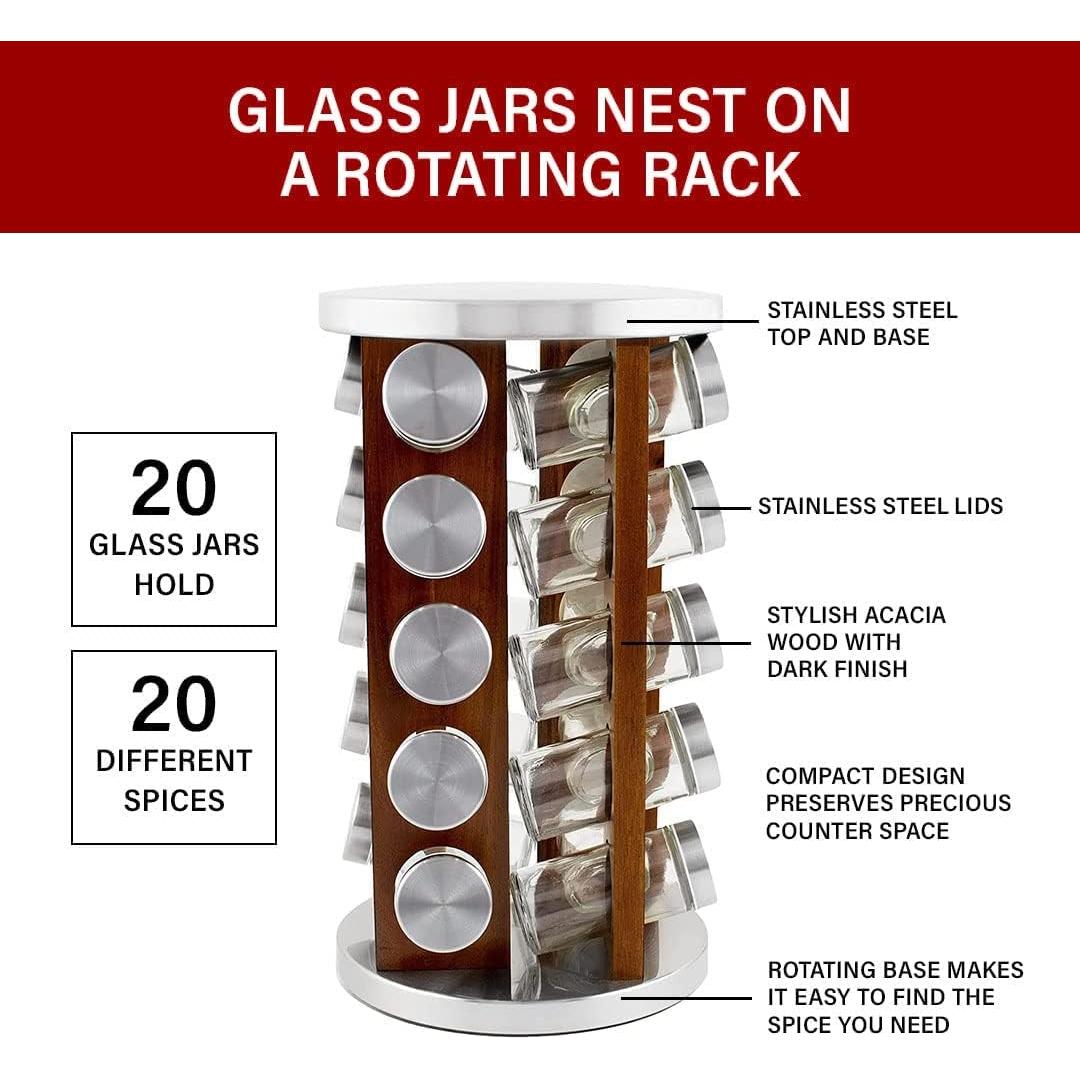 Estante de Especias Orii de Madera de Acacia con 20 Tarros