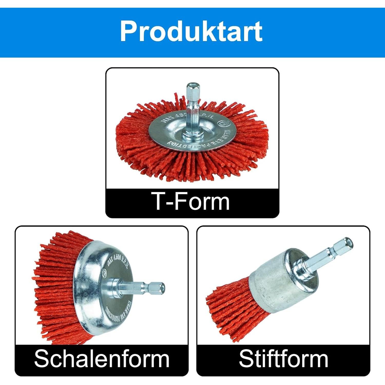 SALI 6 Pack Nylon Filament Abrasive Wire Brush Wheel & Cup Brush Set with 1/4 Inch Hex Shank, 6 Sizes Nylon Drill Brush Set for Removal of Rust Corrosion Paint