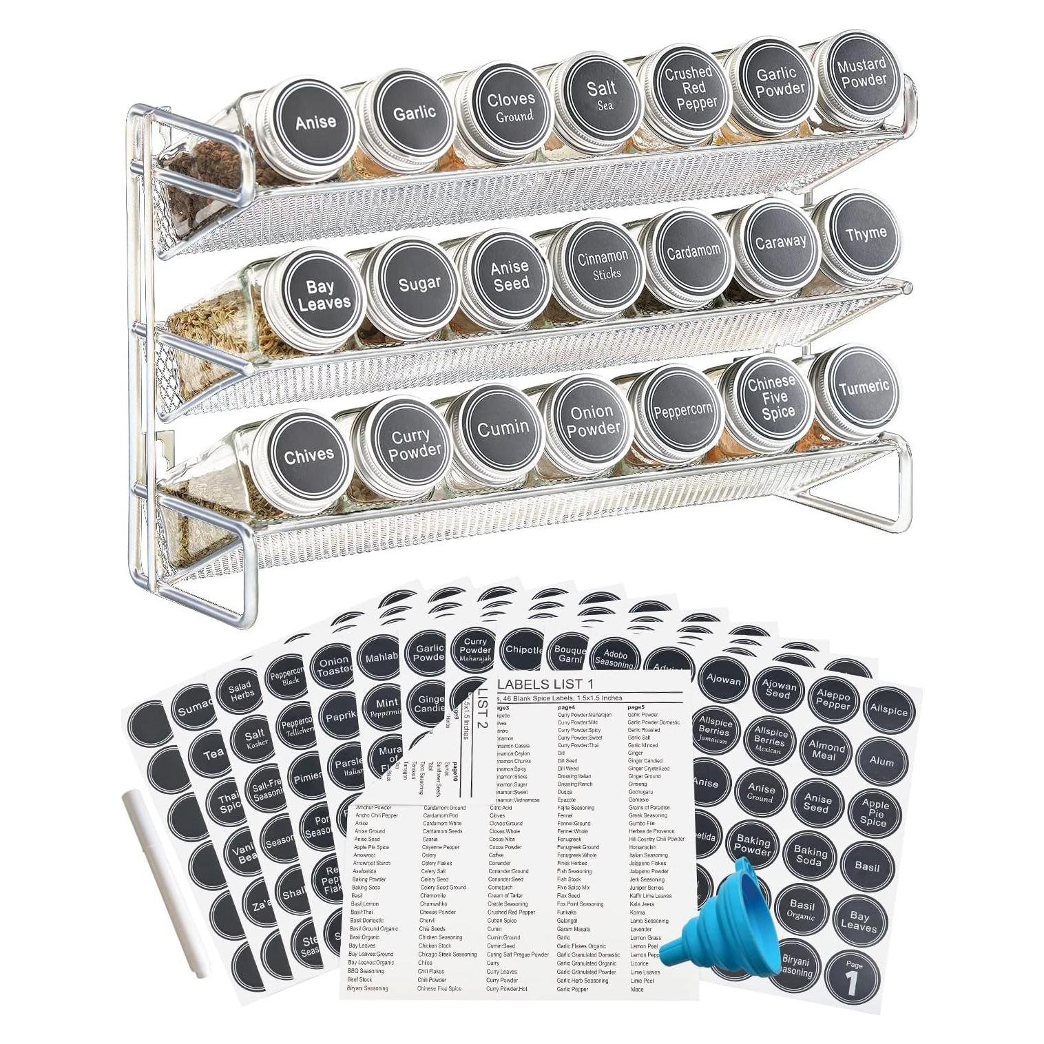 Organizador de Especias GONGSHI 3 Niveles con 21 Tarros y Etiquetas