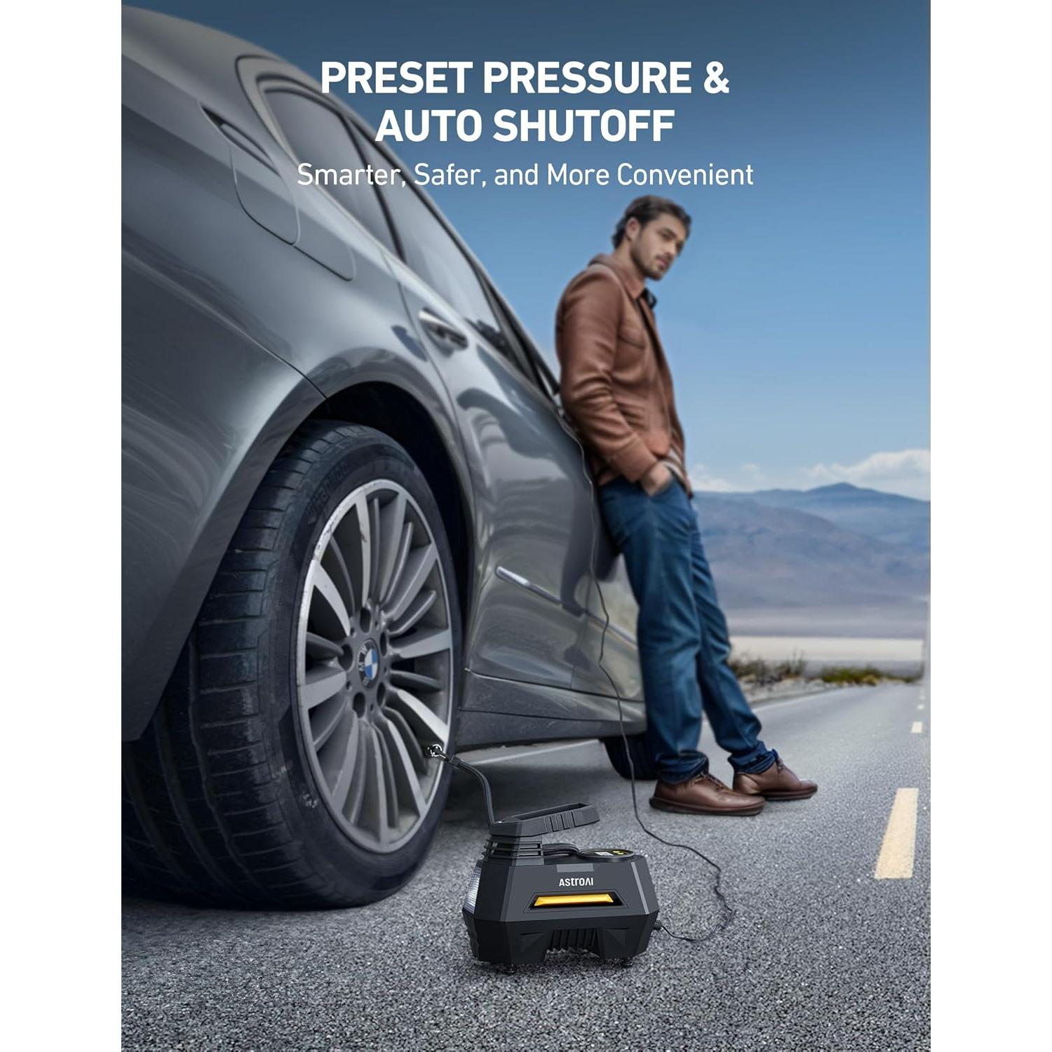 Compresor de Aire Portátil AstroAI CZK-3631 12V 36 PSI Amarillo