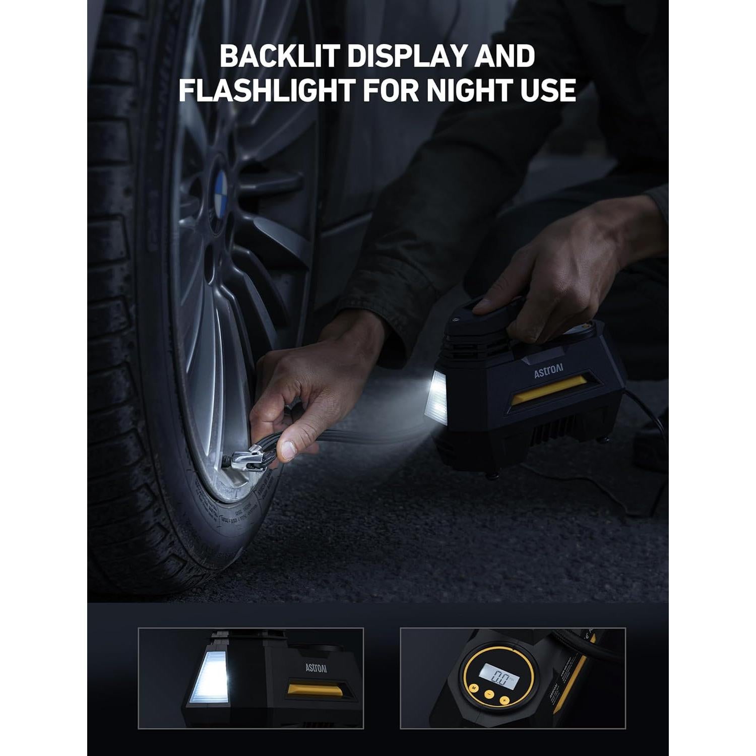 Compresor de Aire Portátil AstroAI CZK-3631 12V 36 PSI Amarillo