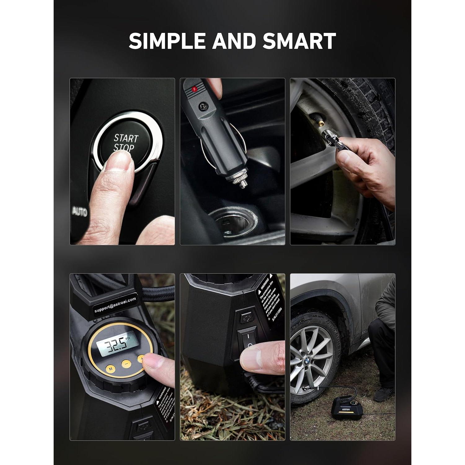 Compresor de Aire Portátil AstroAI CZK-3631 12V 36 PSI Amarillo