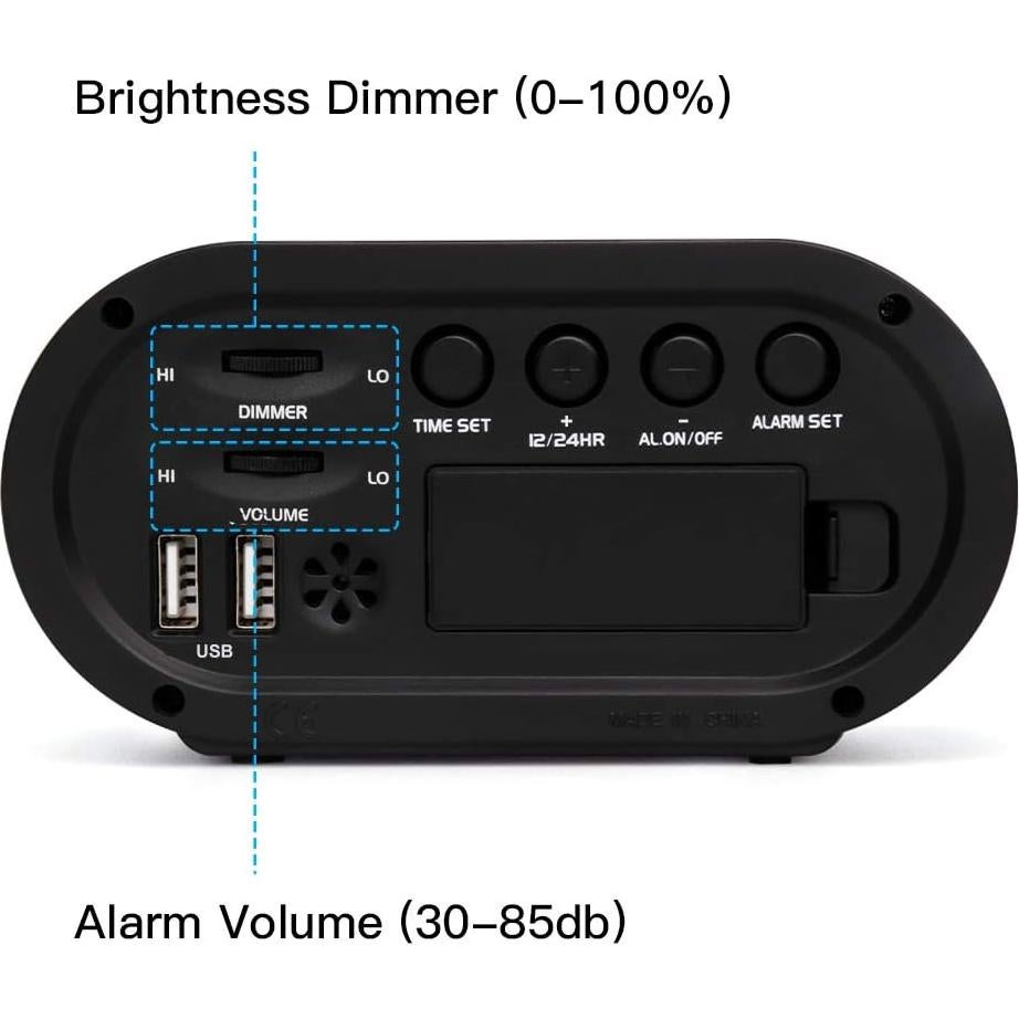 Reloj Despertador Digital REACHER con Carga USB y Brillo Ajustable