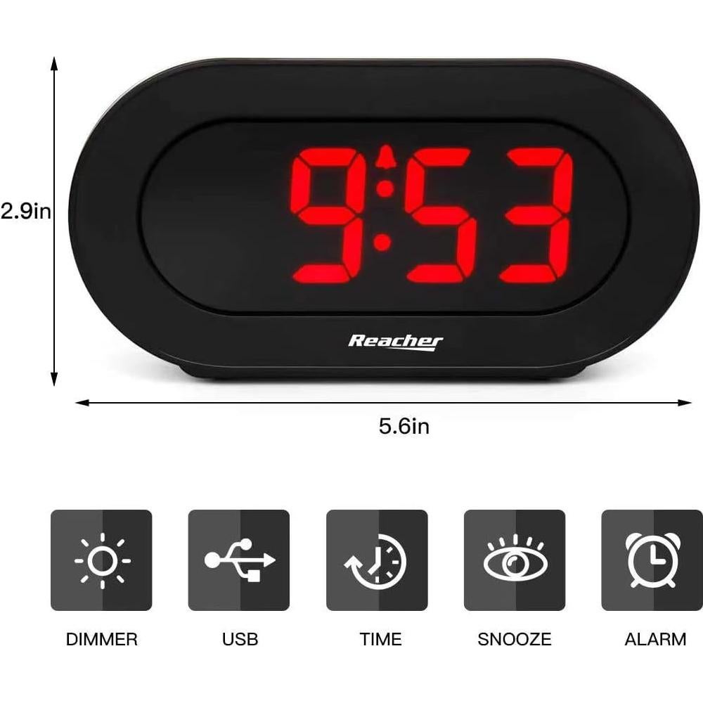 Reloj Despertador Digital REACHER con Carga USB y Brillo Ajustable