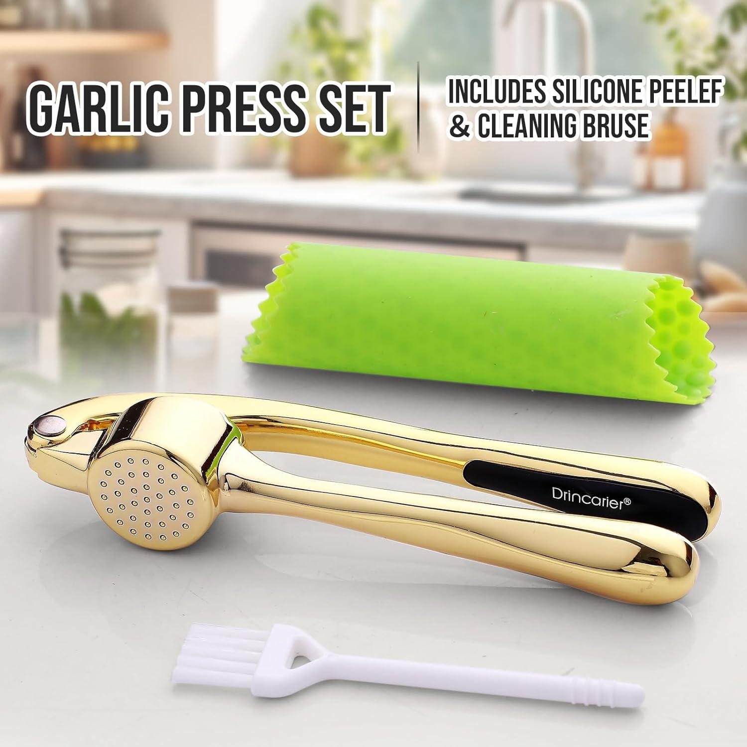 Prensa de Ajo y Jengibre Drincarier Oro, Resistente y Fácil de Limpiar