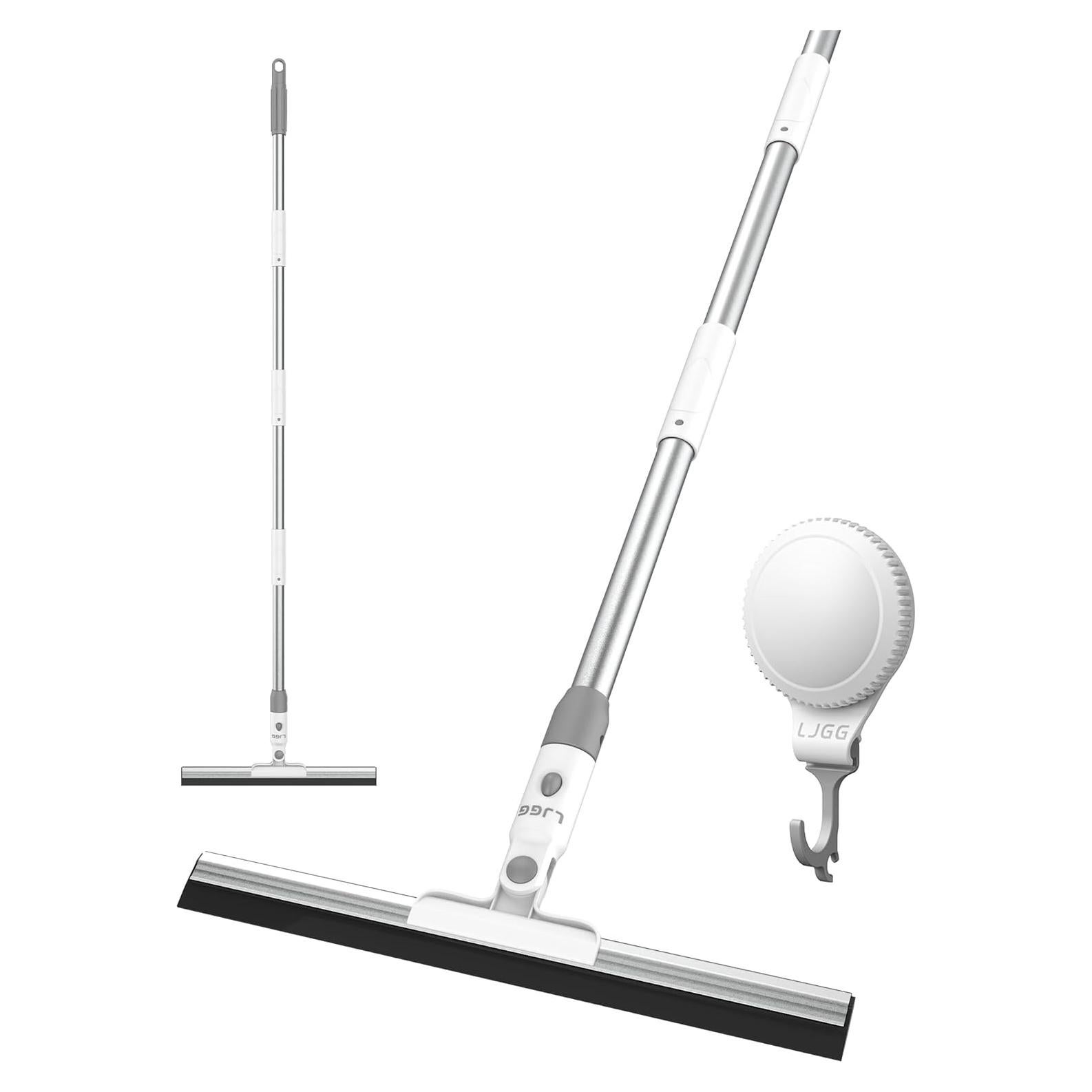 Squeegee Broom for Floor, 13.78" Rubber Squeegee with 51" Aluminum Alloy Pole for Bathroom Tile, Garage Concrete, Deck, Shower Glass, Window Cleaning, Squeegee Broom for Household Floor