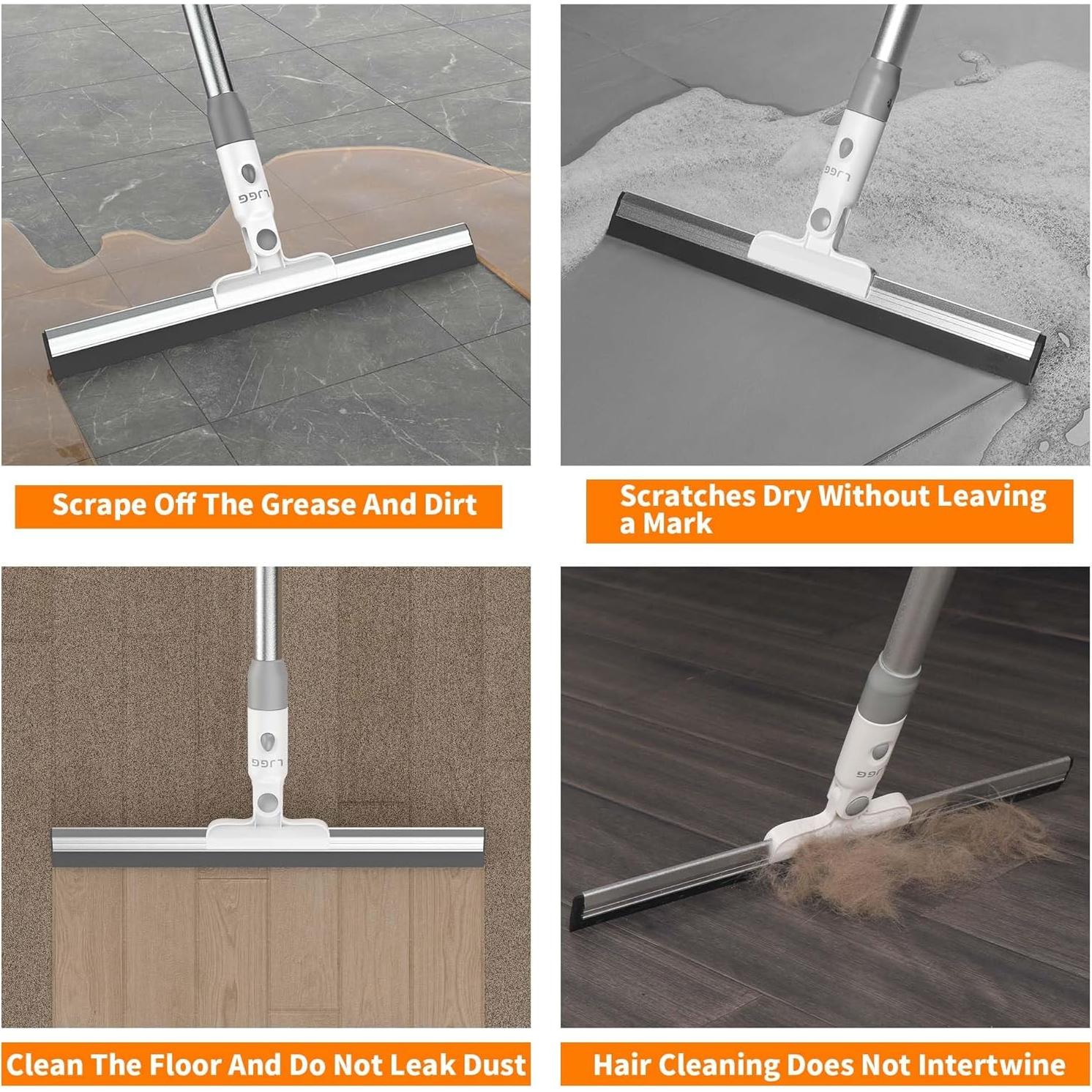 Squeegee Broom for Floor, 13.78" Rubber Squeegee with 51" Aluminum Alloy Pole for Bathroom Tile, Garage Concrete, Deck, Shower Glass, Window Cleaning, Squeegee Broom for Household Floor