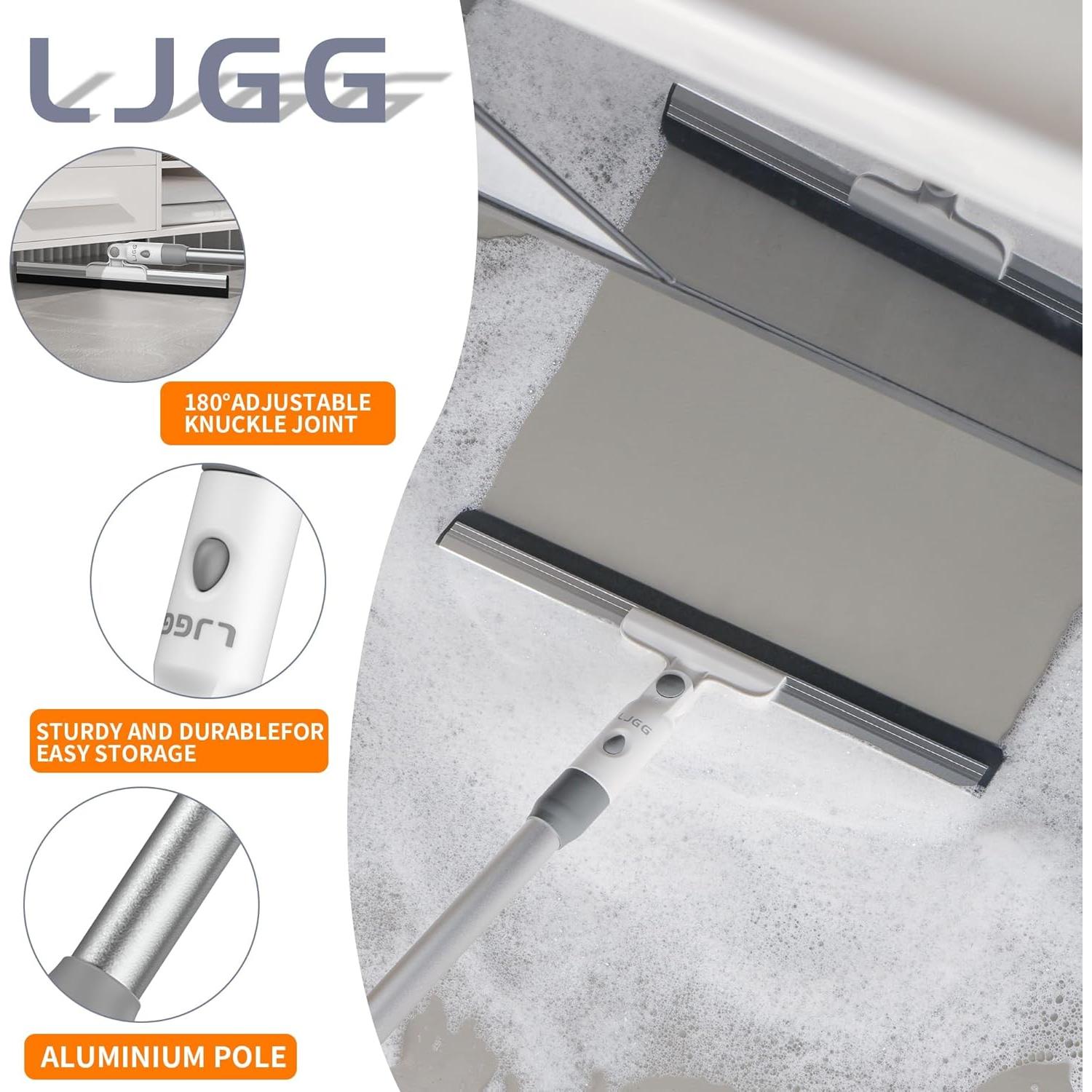 Squeegee Broom for Floor, 13.78" Rubber Squeegee with 51" Aluminum Alloy Pole for Bathroom Tile, Garage Concrete, Deck, Shower Glass, Window Cleaning, Squeegee Broom for Household Floor