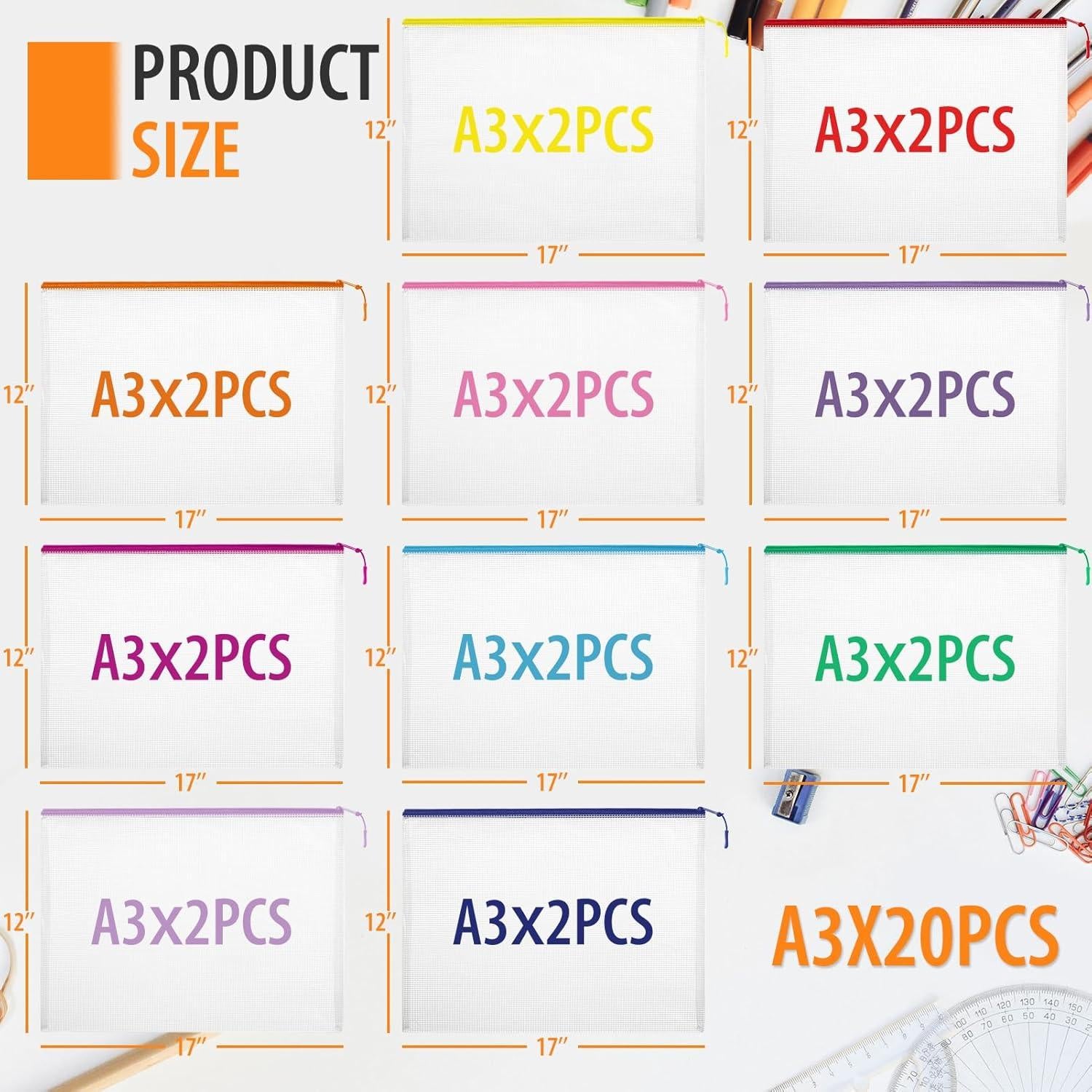 20 Bolsas de Malla con Cremallera YOPCDJ A3 43.2x30.5 cm