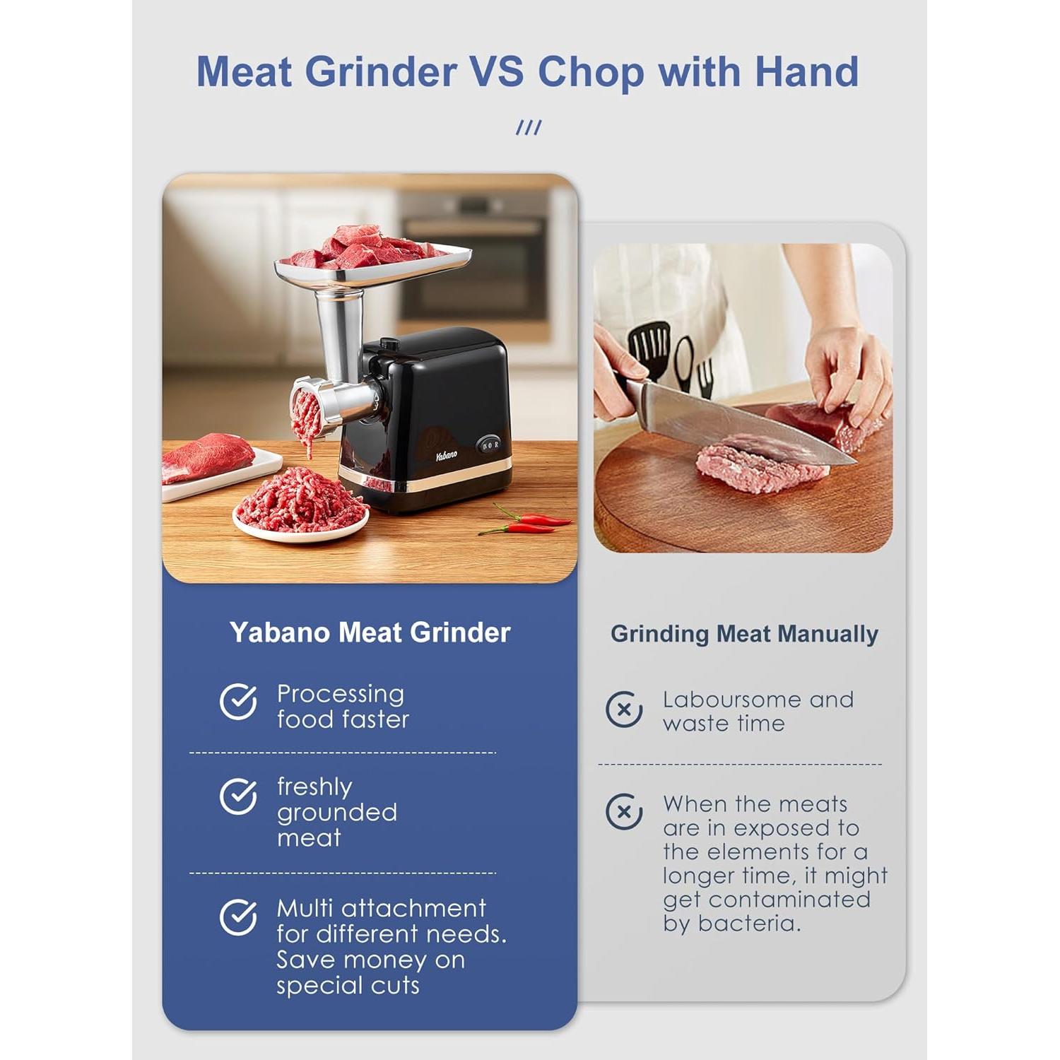 Picadora de Carne Eléctrica Yabano 450W con Accesorios