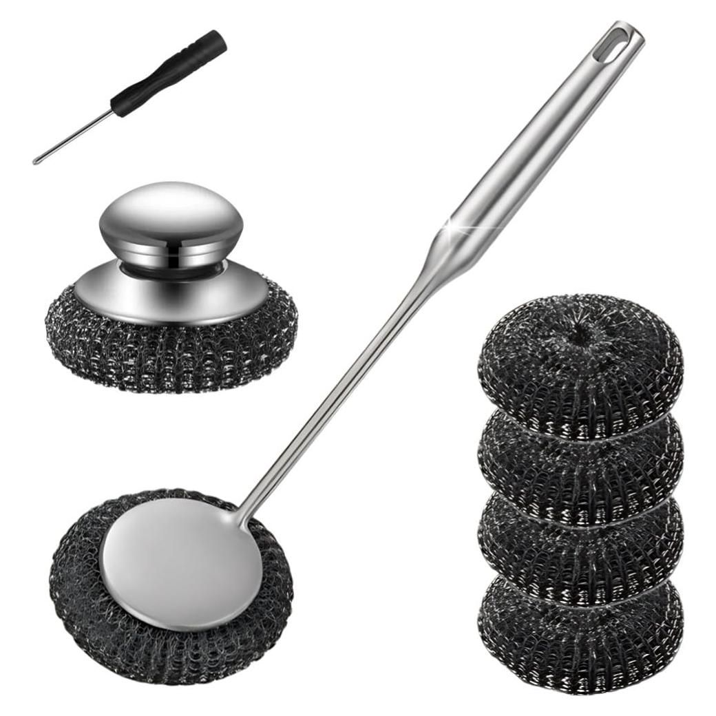 Estropajo de lana de acero Yajouwin con mango largo - 7 piezas