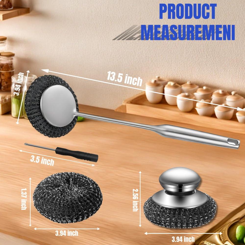 Estropajo de lana de acero Yajouwin con mango largo - 7 piezas