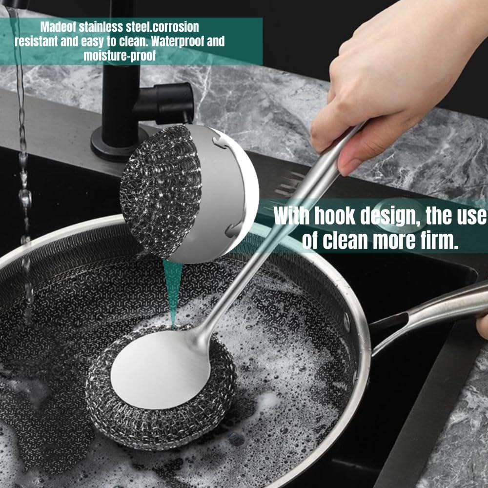 Estropajo de lana de acero Yajouwin con mango largo - 7 piezas