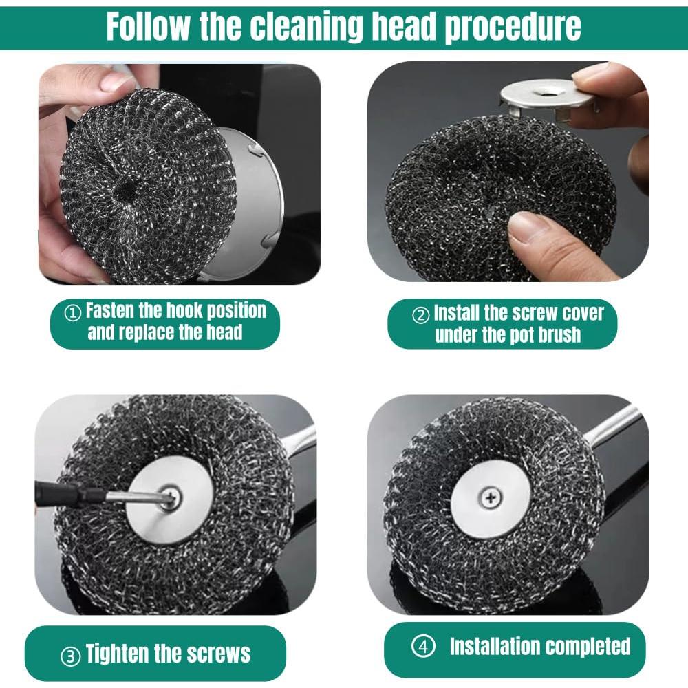 Estropajo de lana de acero Yajouwin con mango largo - 7 piezas