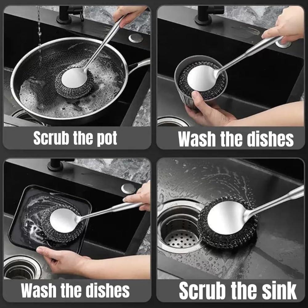 Estropajo de lana de acero Yajouwin con mango largo - 7 piezas