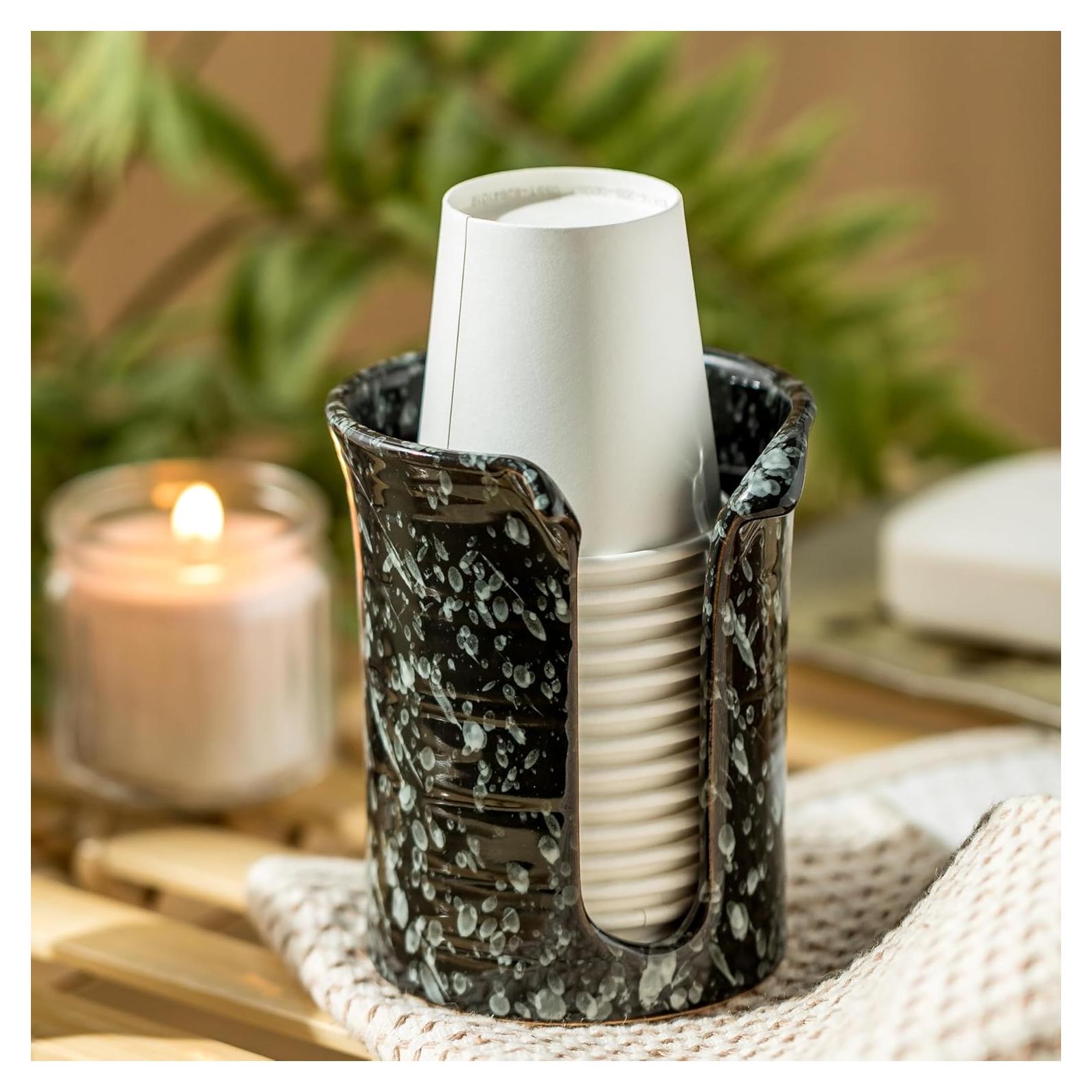 Dispensador de Tazas de Baño Cerámica YHOJOY Negro 3 Oz