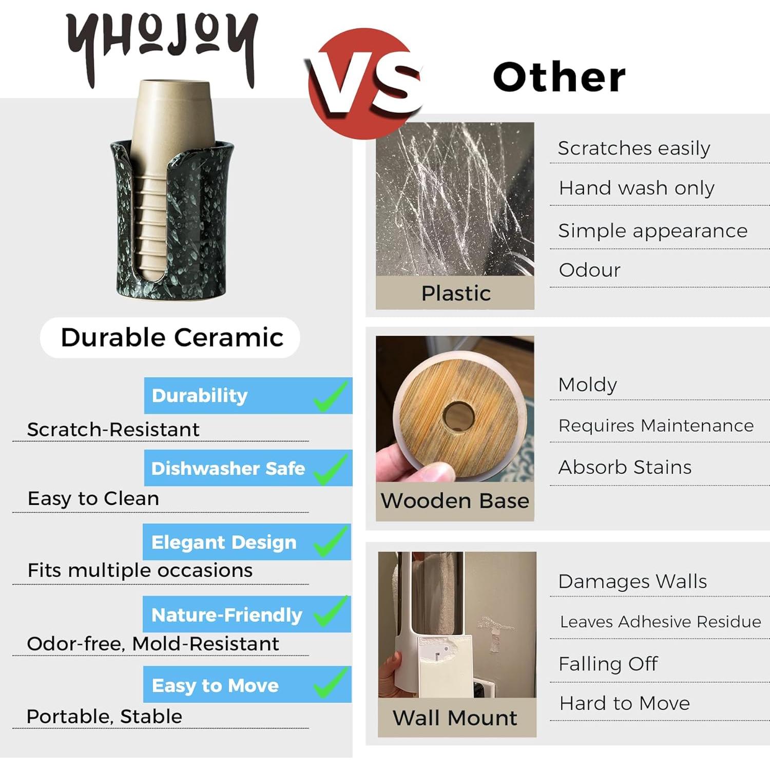 Dispensador de Tazas de Baño Cerámica YHOJOY Negro 3 Oz