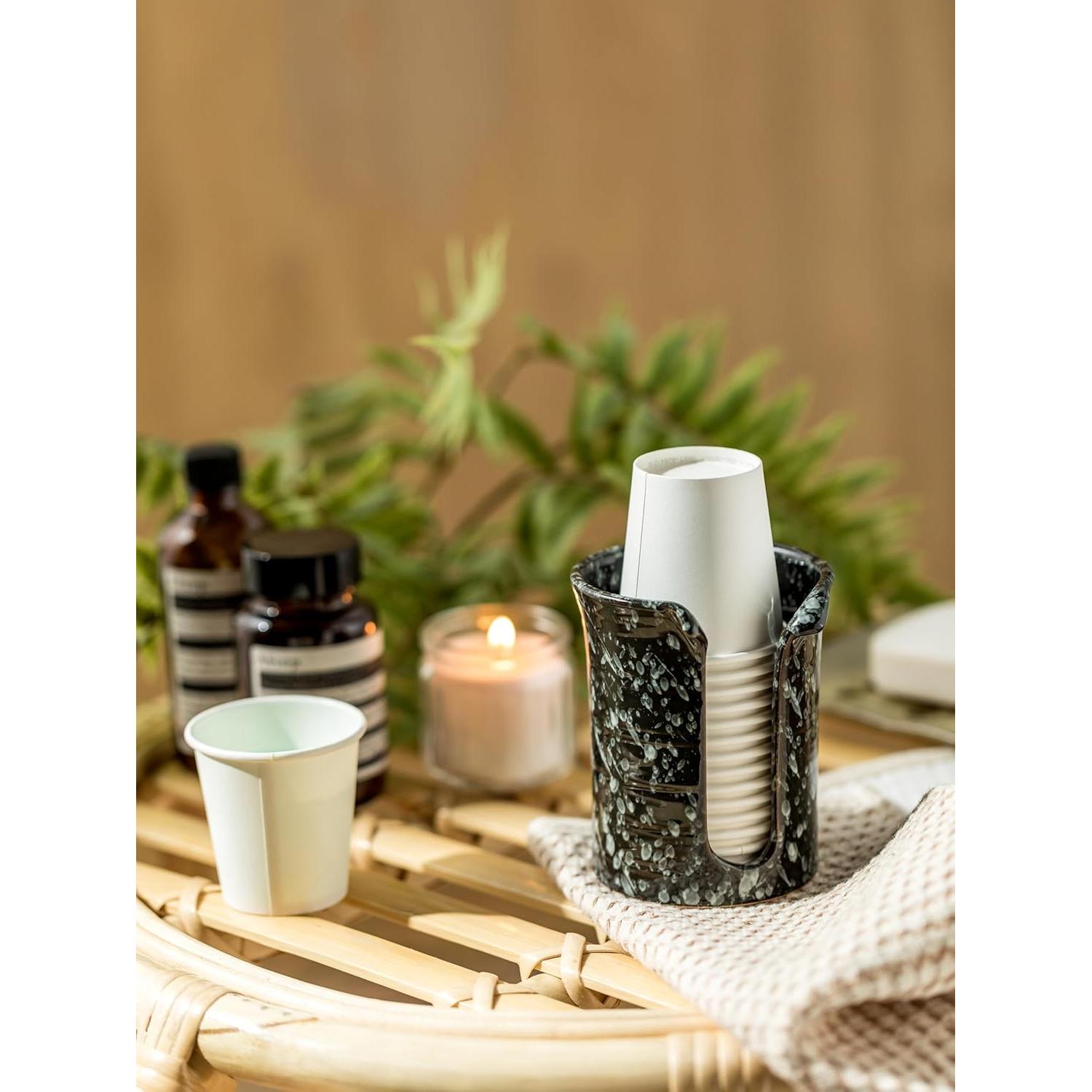 Dispensador de Tazas de Baño Cerámica YHOJOY Negro 3 Oz