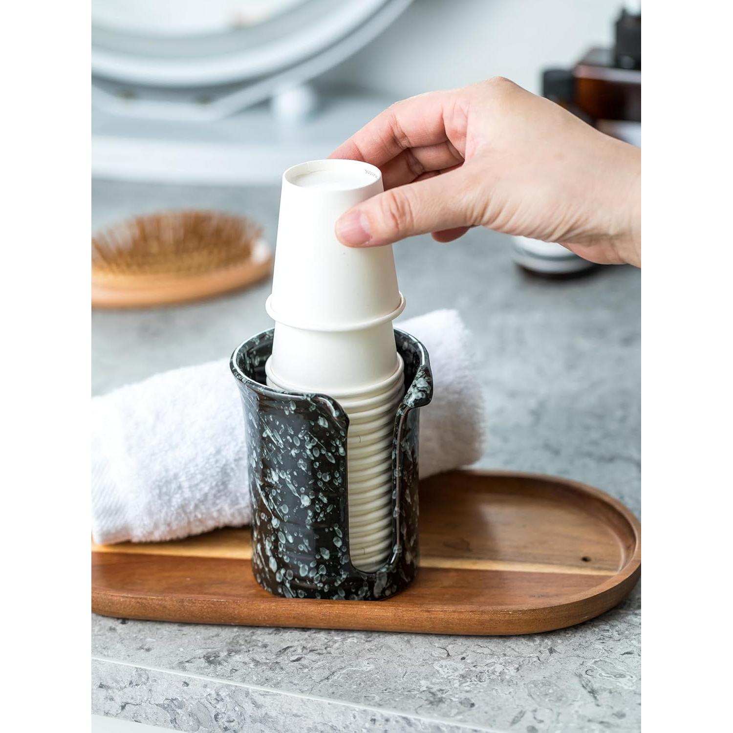 Dispensador de Tazas de Baño Cerámica YHOJOY Negro 3 Oz