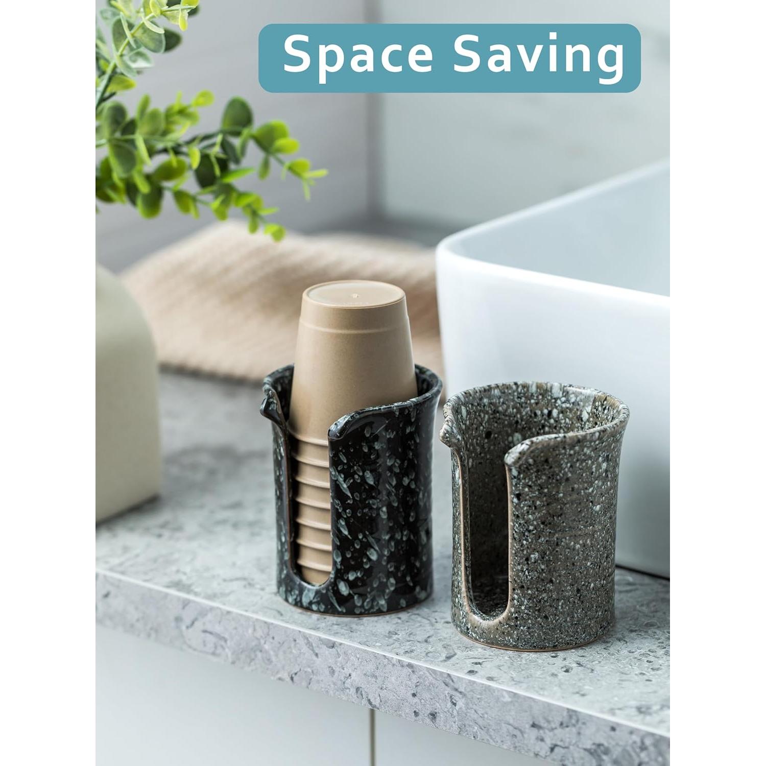 Dispensador de Tazas de Baño Cerámica YHOJOY Negro 3 Oz