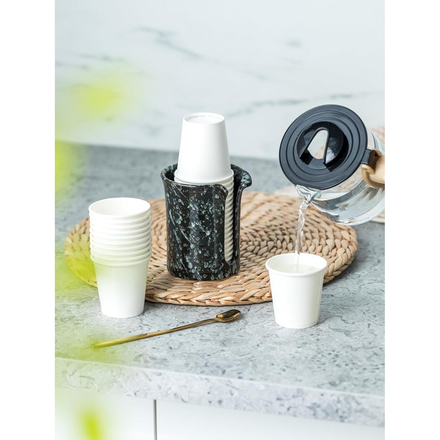 Dispensador de Tazas de Baño Cerámica YHOJOY Negro 3 Oz