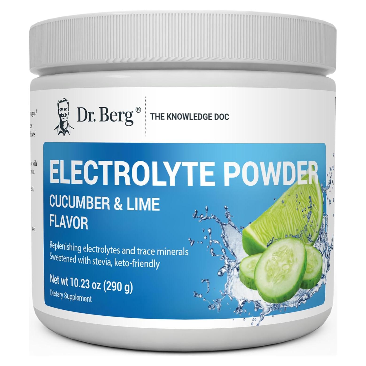 Polvo de Electrolitos Dr. Berg - 1000 mg Potasio - 50 Porciones - Sabor Pepino Lima
