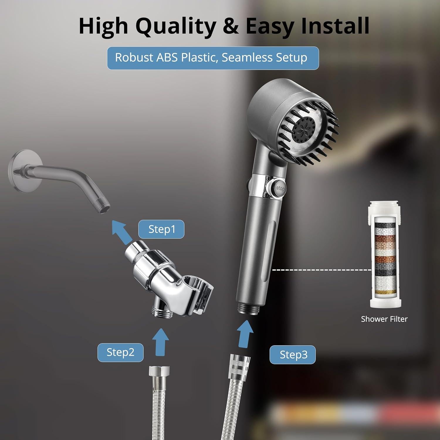 Cabezal de Ducha Filtrado Iopsk con Mango y 5 Modos