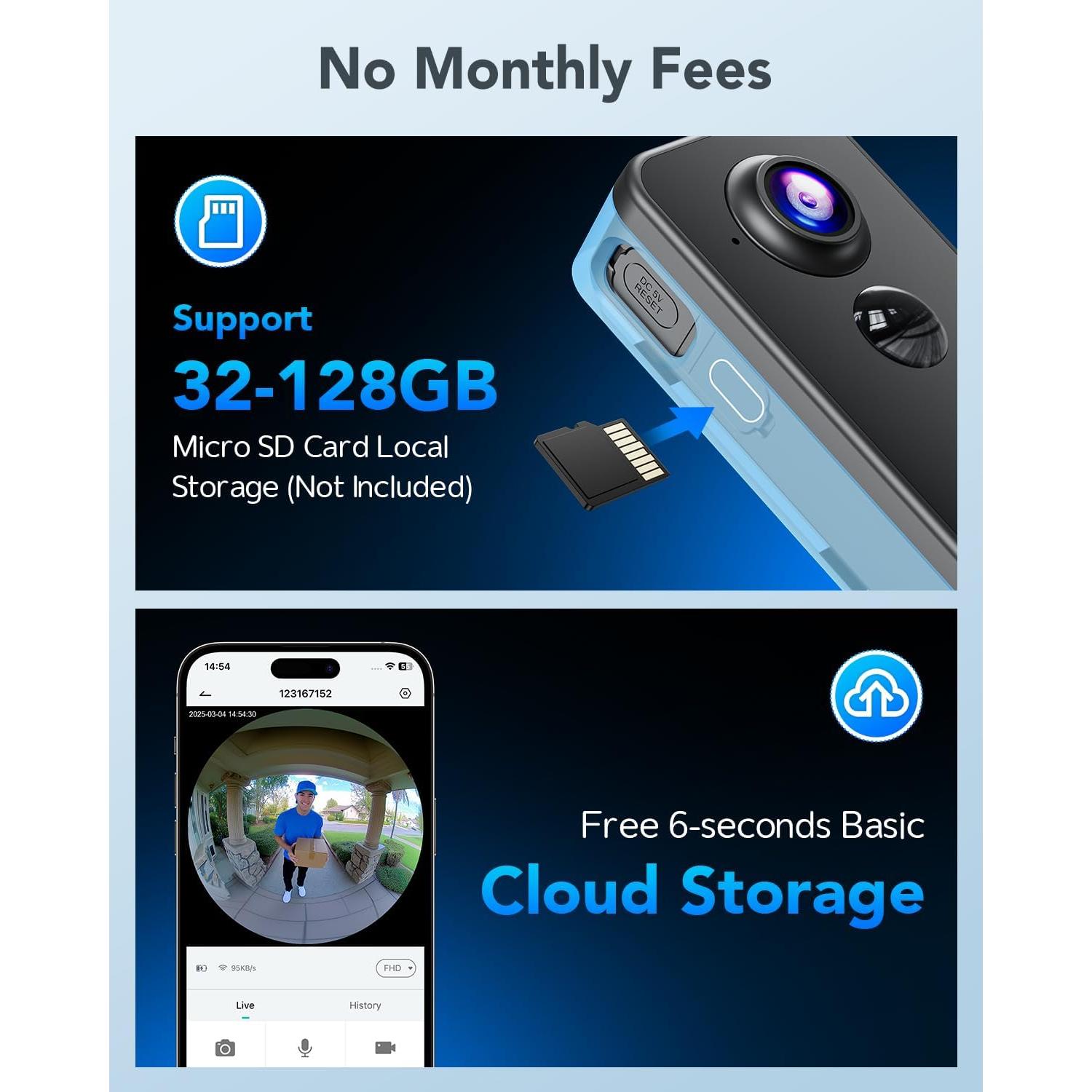 Cámara de Timbre de Video Inalámbrica XTU 180° HD con Alexa